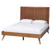 Baxton Studio Noela Platform Bed - Mid-Century Modern Wood Bed Frame with Panel Headboard and Angled Legs for Bedroom or Guest Room, Queen