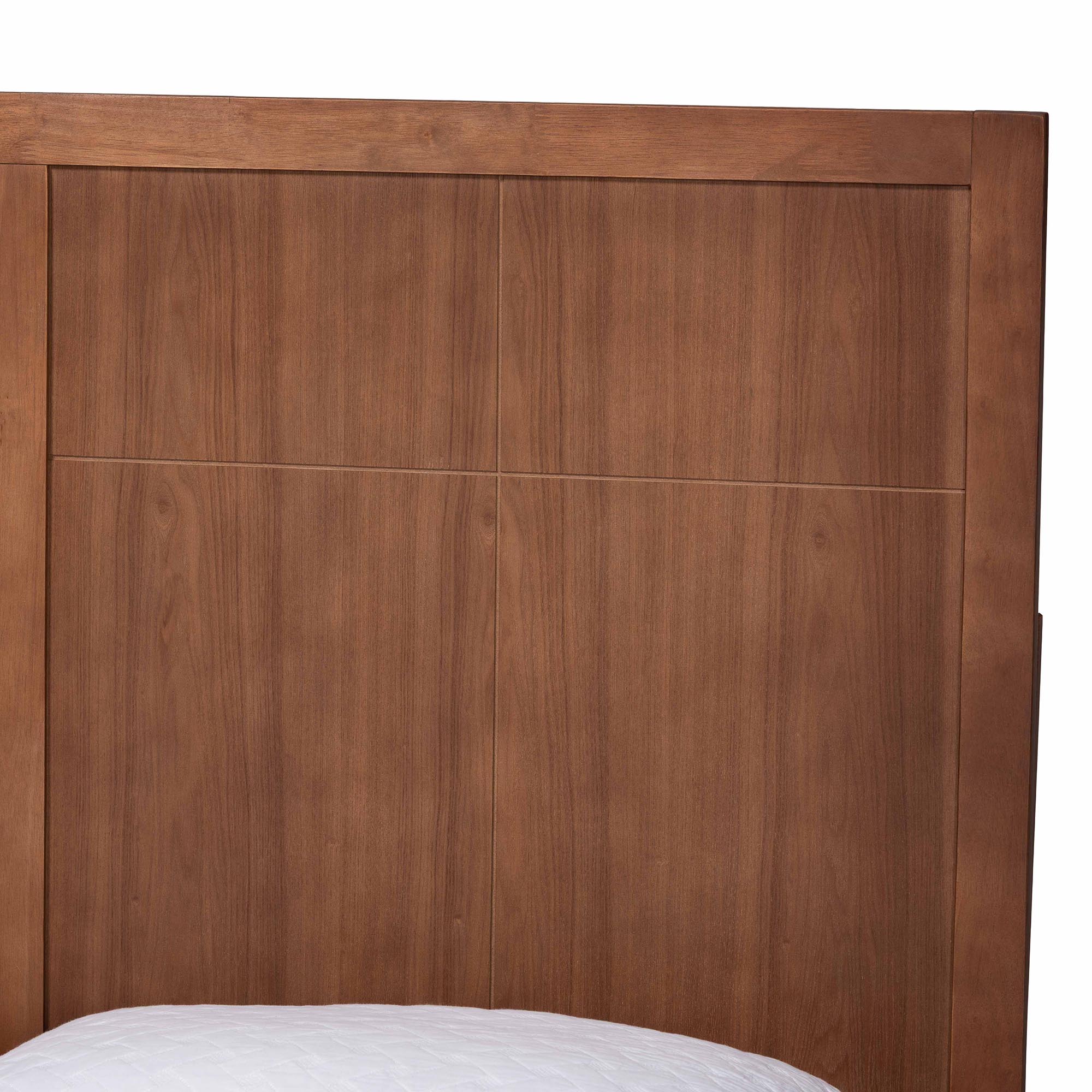 Baxton Studio Noela Platform Bed - Mid-Century Modern Wood Bed Frame with Panel Headboard and Angled Legs for Bedroom or Guest Room, Queen