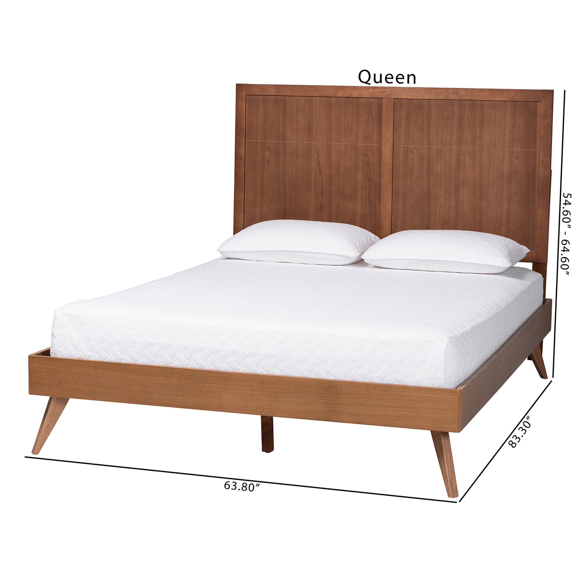 Baxton Studio Noela Platform Bed - Mid-Century Modern Wood Bed Frame with Panel Headboard and Angled Legs for Bedroom or Guest Room, Queen