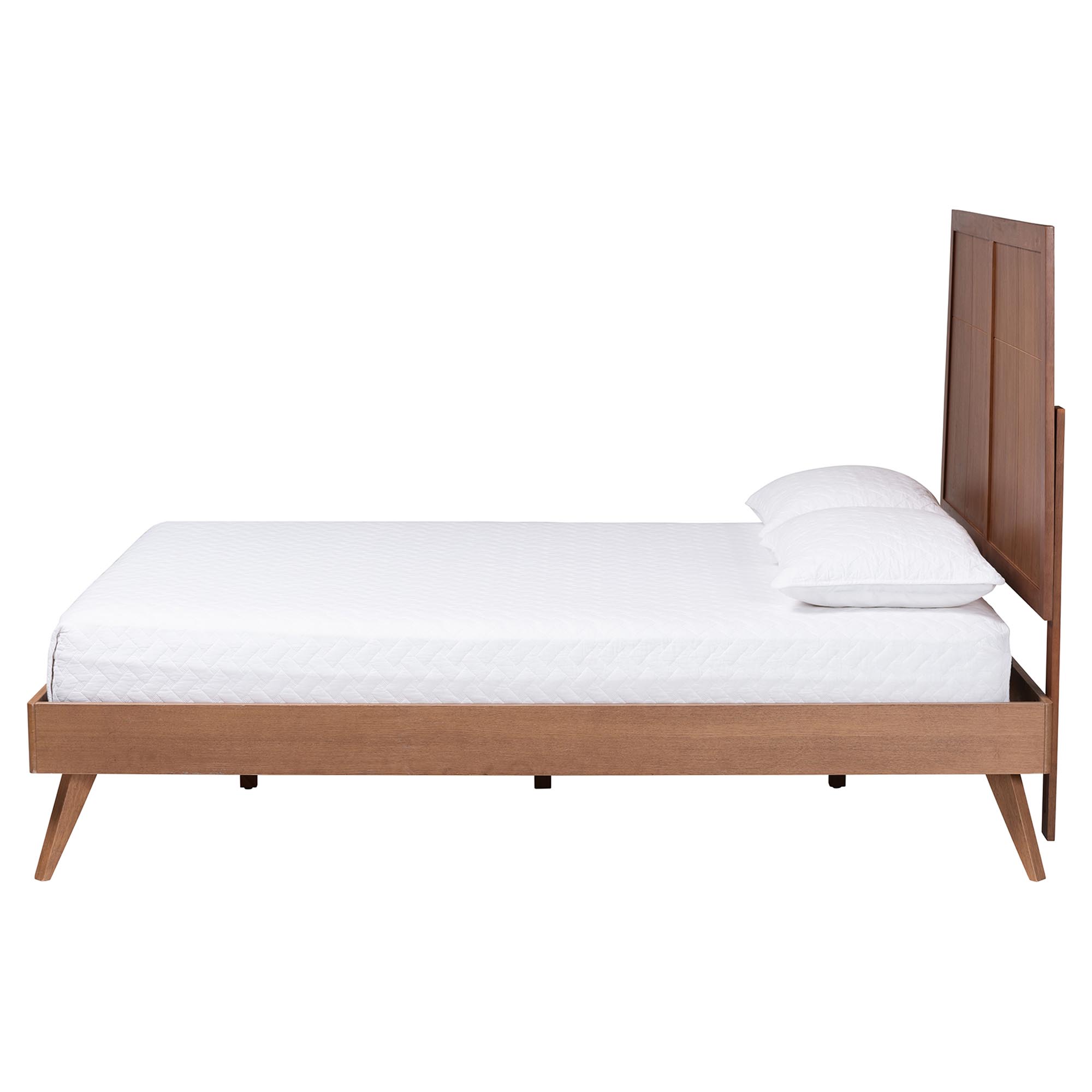 Baxton Studio Noela Platform Bed - Mid-Century Modern Wood Bed Frame with Panel Headboard and Angled Legs for Bedroom or Guest Room, King