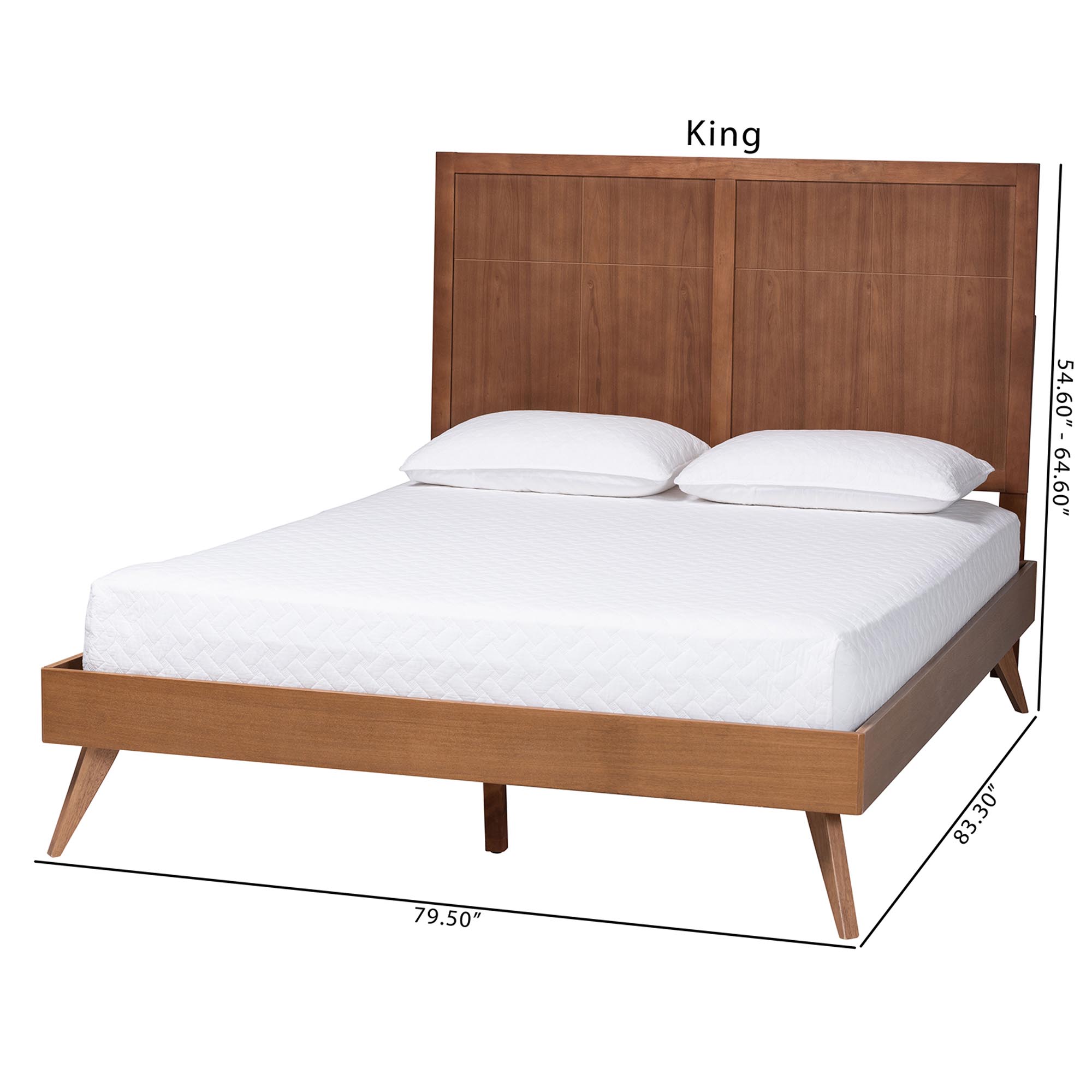 Baxton Studio Noela Platform Bed - Mid-Century Modern Wood Bed Frame with Panel Headboard and Angled Legs for Bedroom or Guest Room, King