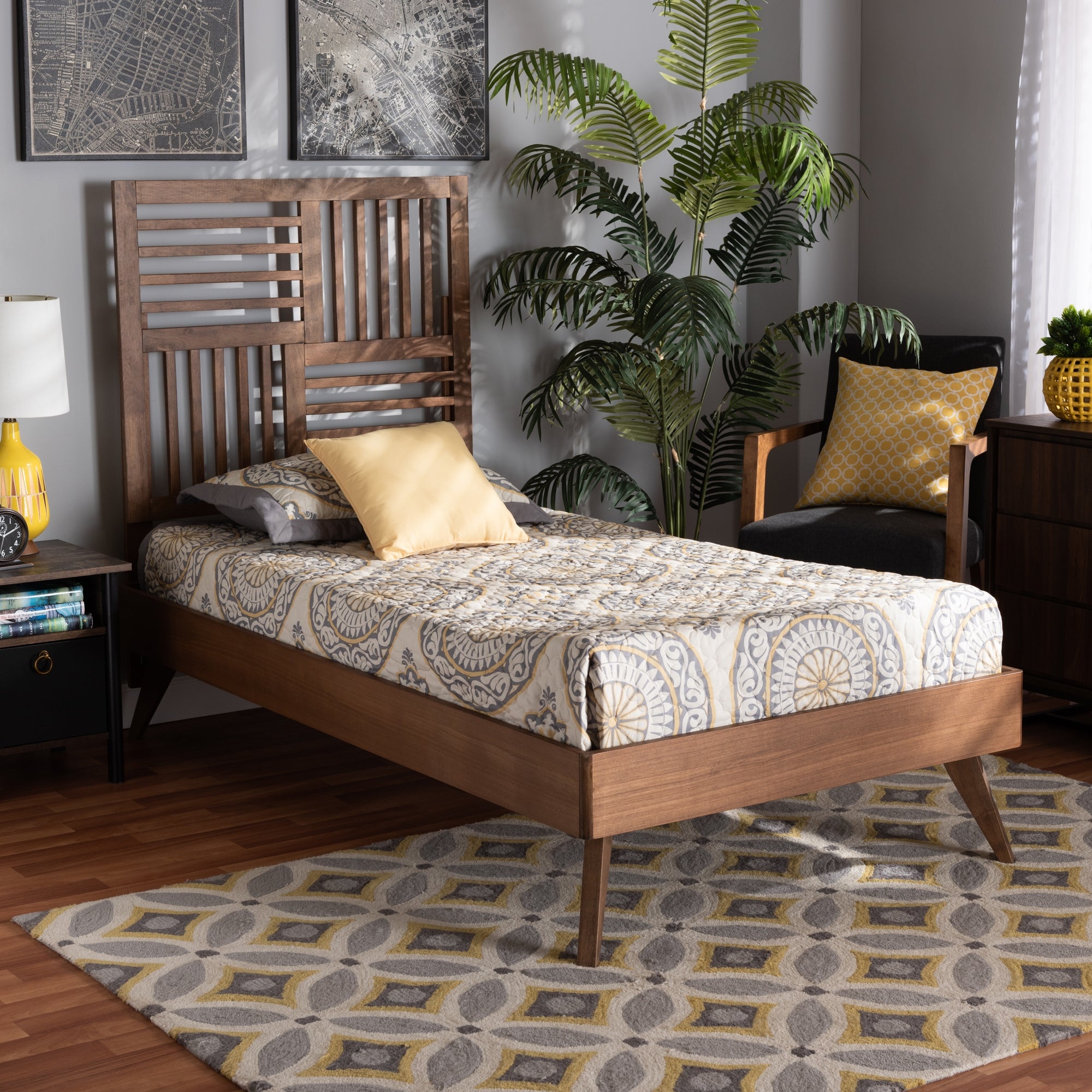 Baxton Studio Gemma Mid-Century Modern Transitional Walnut Brown Finished Wood Twin Size Platform Bed