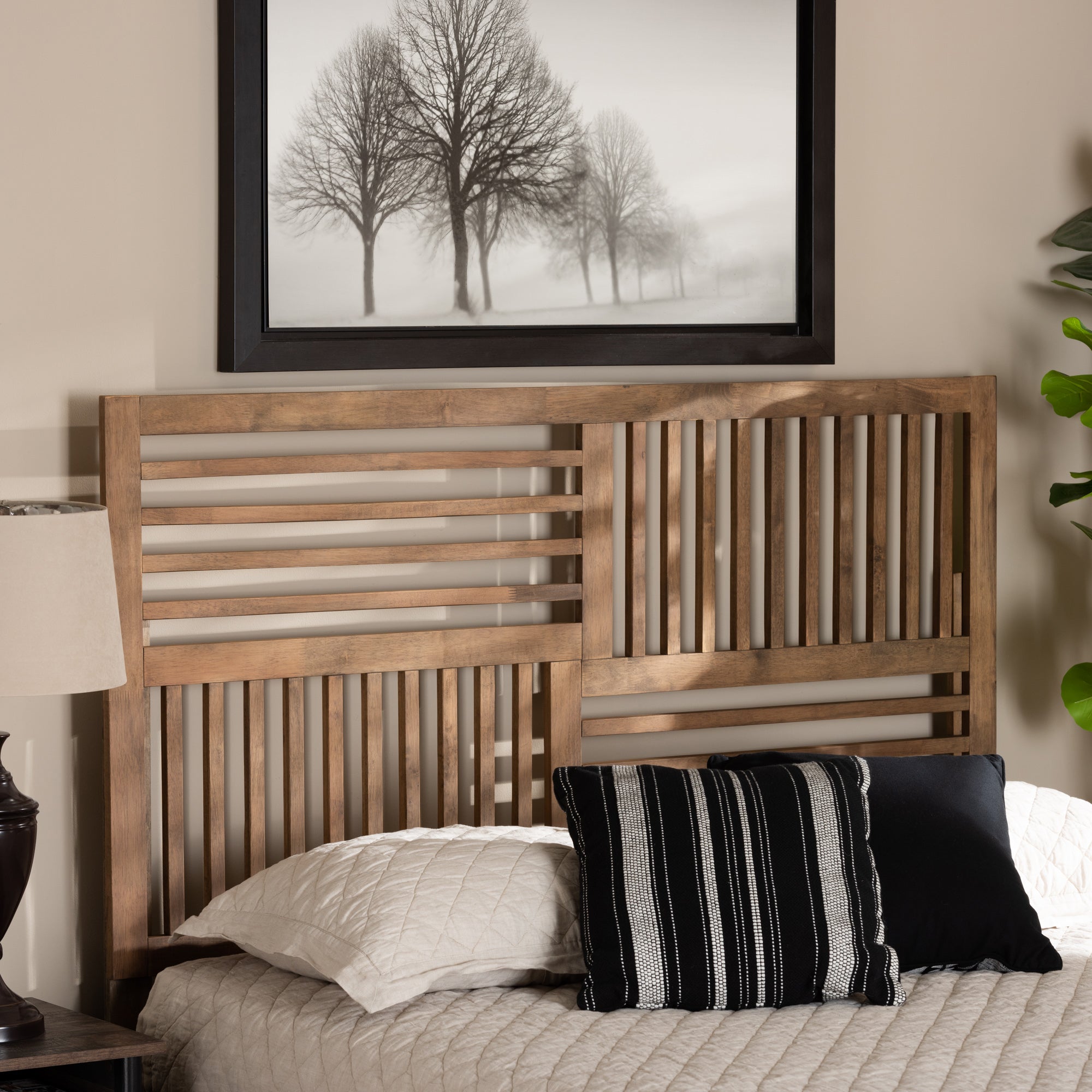 Baxton Studio Adler Modern and Contemporary Transitional Ash Walnut Finished Wood Queen Size Headboard