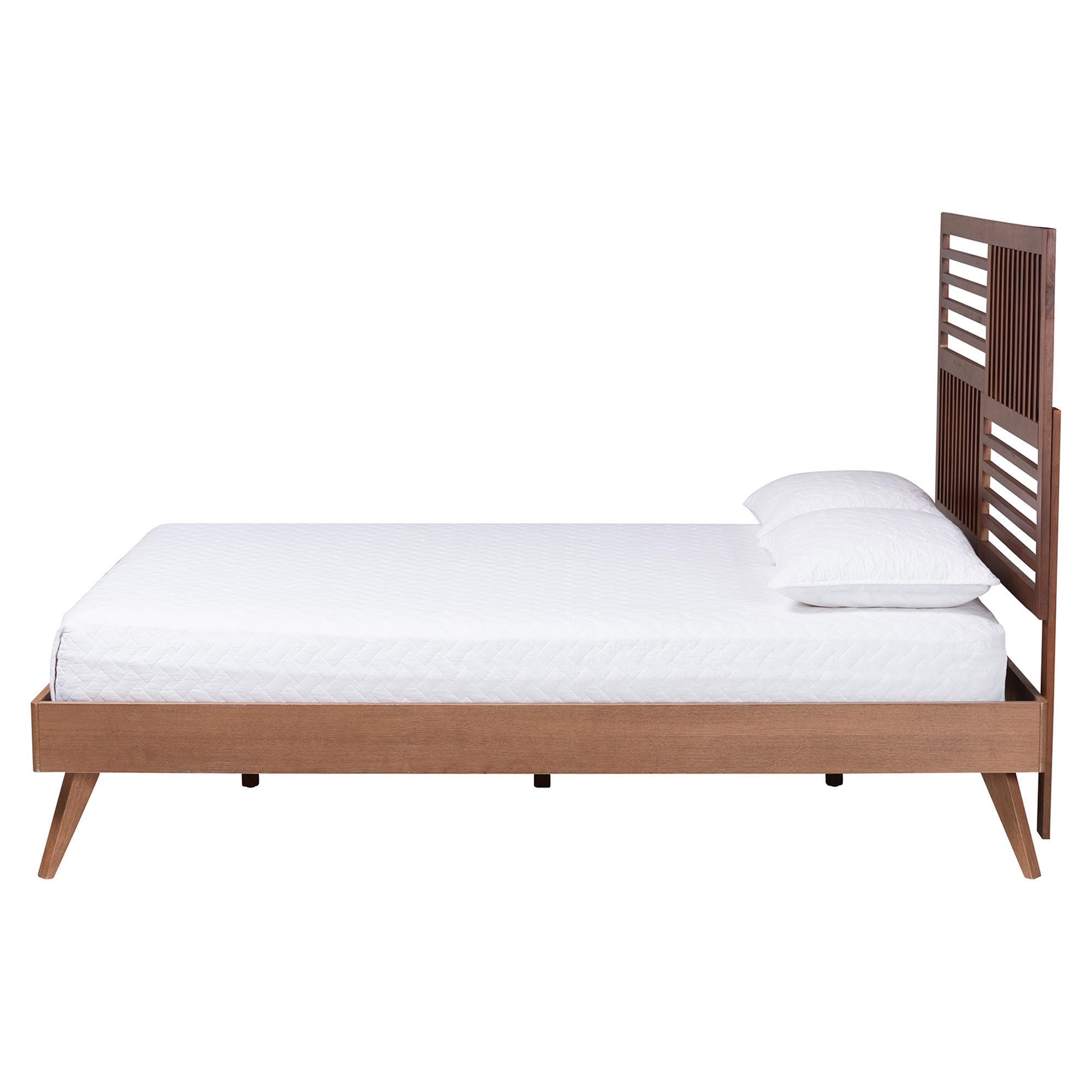 Baxton Studio Gemma Platform Bed - Mid-Century Modern Bed Frame with Slatted Wood Headboard and Angled Legs for Bedroom or Guest Room, Queen