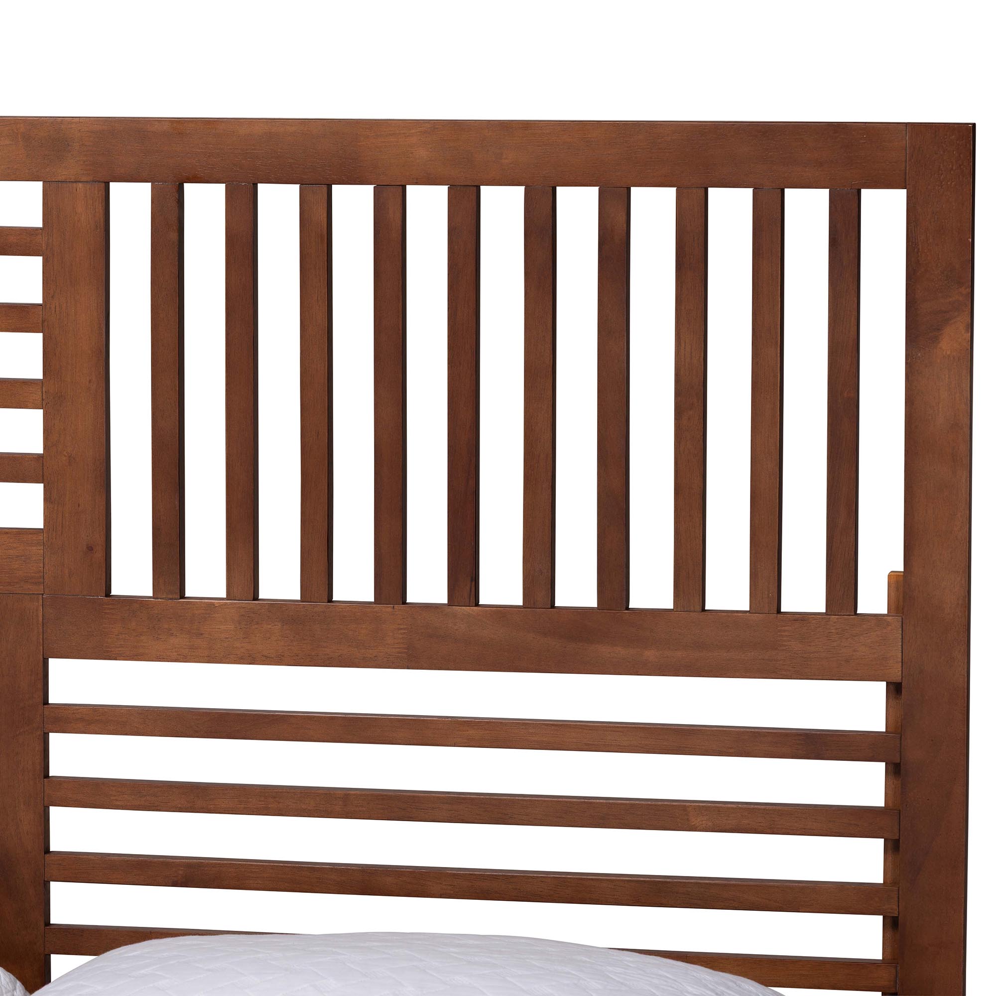 Baxton Studio Gemma Platform Bed - Mid-Century Modern Bed Frame with Slatted Wood Headboard and Angled Legs for Bedroom or Guest Room, Queen