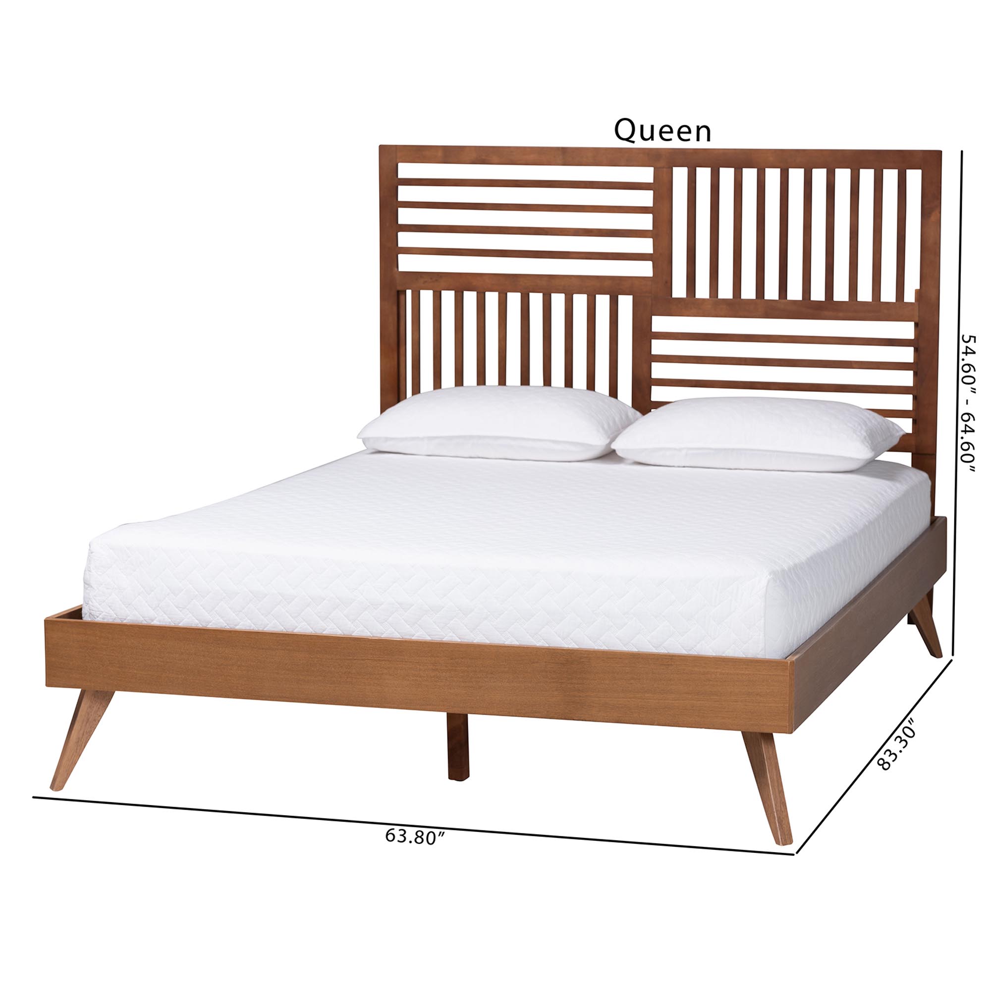 Baxton Studio Gemma Platform Bed - Mid-Century Modern Bed Frame with Slatted Wood Headboard and Angled Legs for Bedroom or Guest Room, Queen