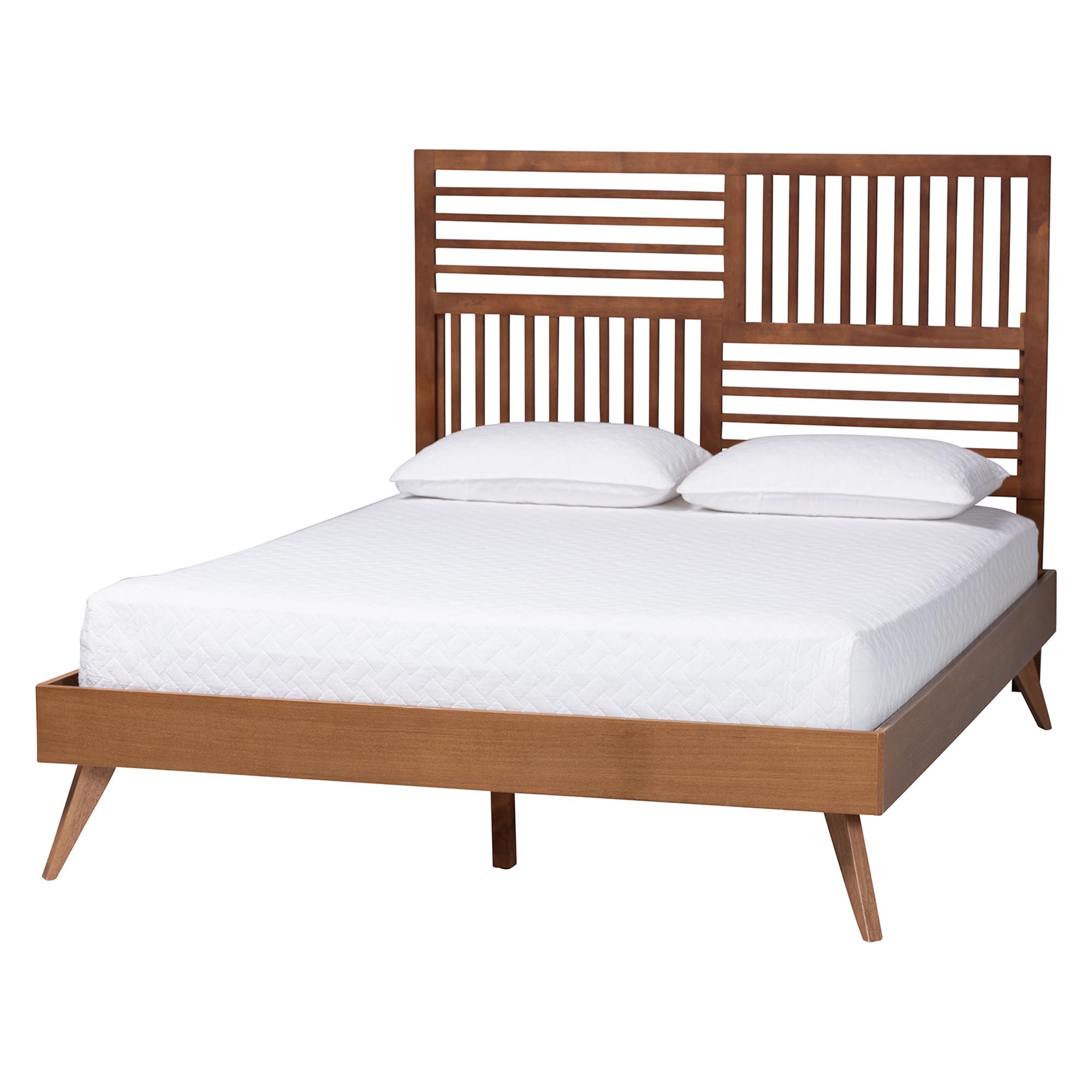 Baxton Studio Gemma Platform Bed - Mid-Century Modern Bed Frame with Slatted Wood Headboard and Angled Legs for Bedroom or Guest Room, King