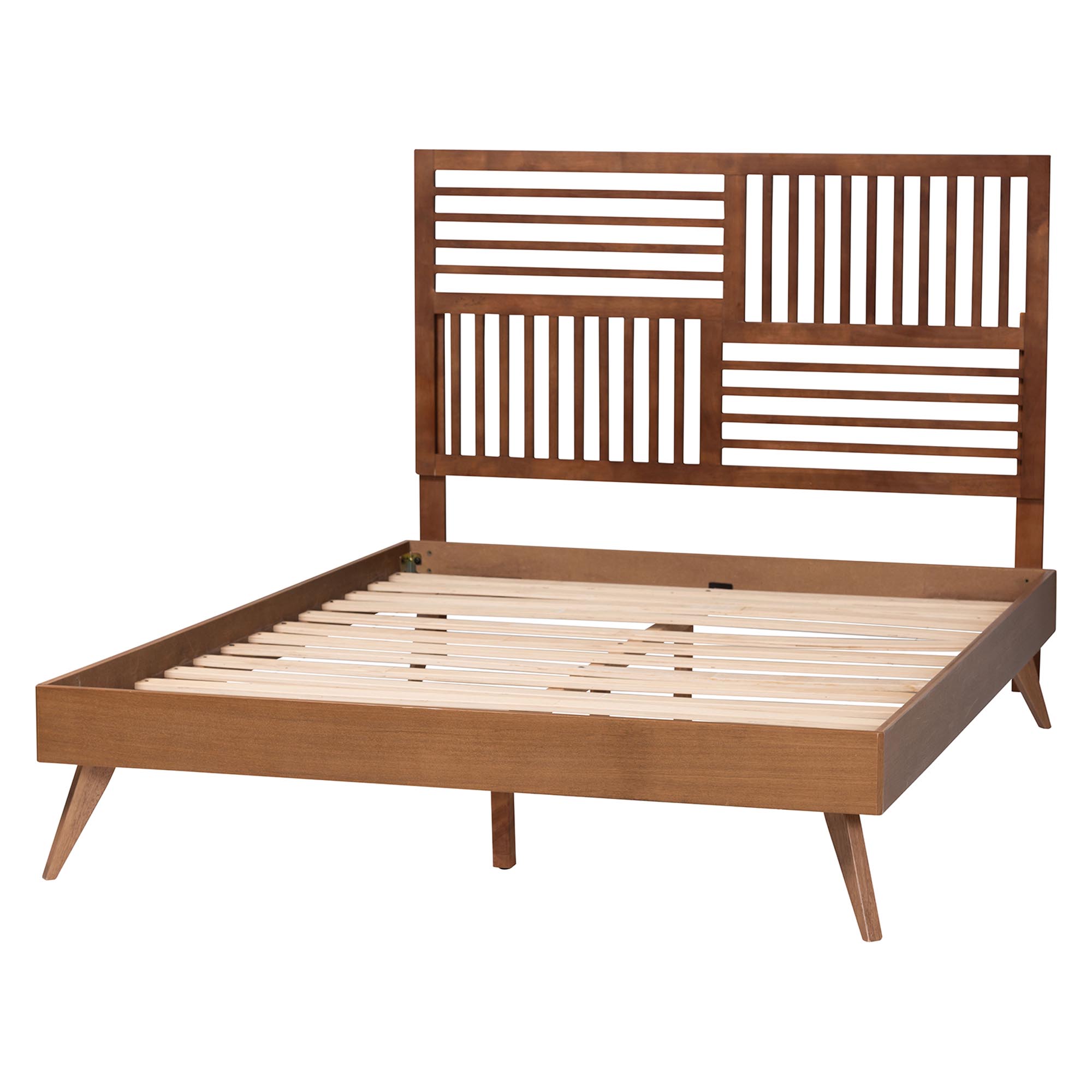 Baxton Studio Gemma Platform Bed - Mid-Century Modern Bed Frame with Slatted Wood Headboard and Angled Legs for Bedroom or Guest Room, King