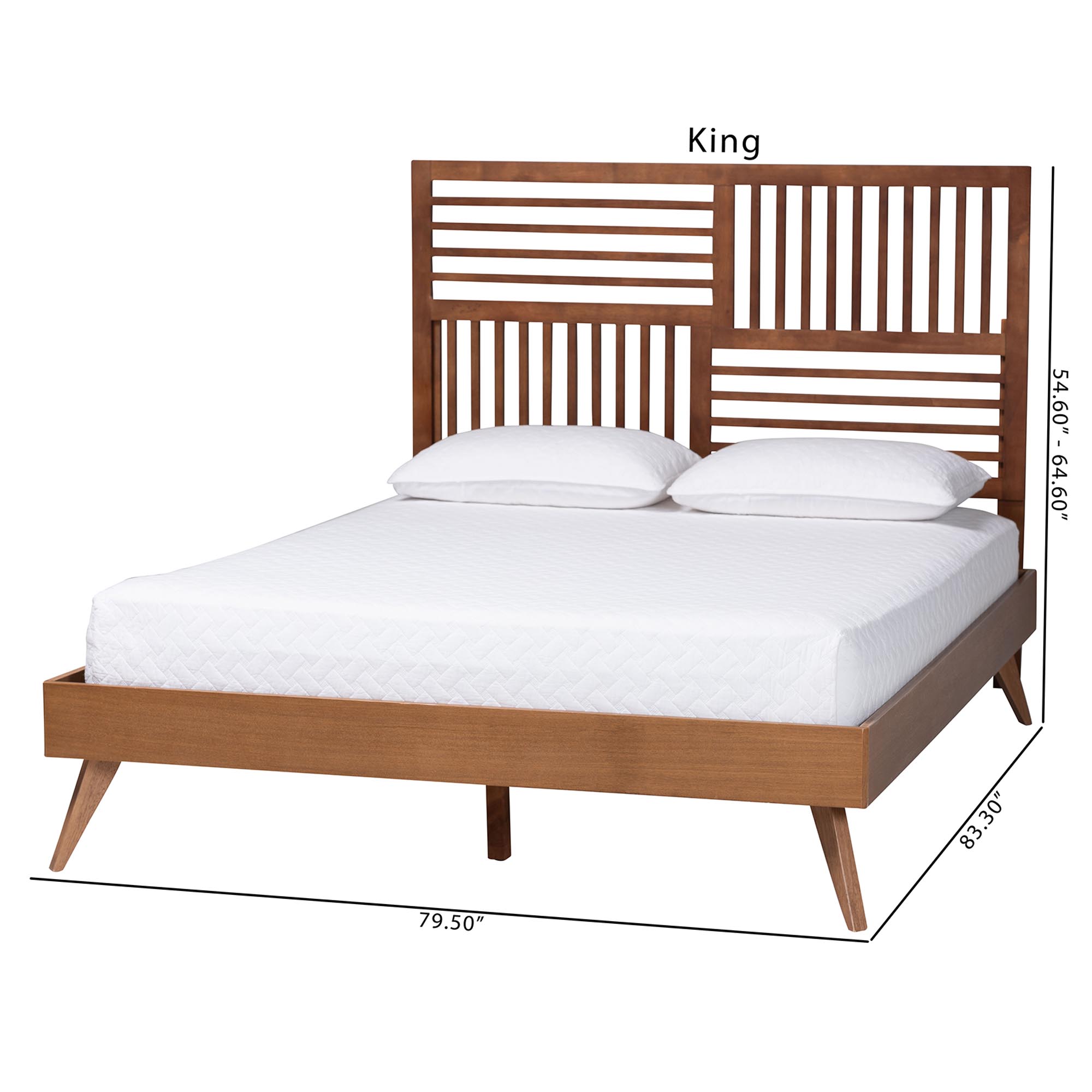 Baxton Studio Gemma Platform Bed - Mid-Century Modern Bed Frame with Slatted Wood Headboard and Angled Legs for Bedroom or Guest Room, King