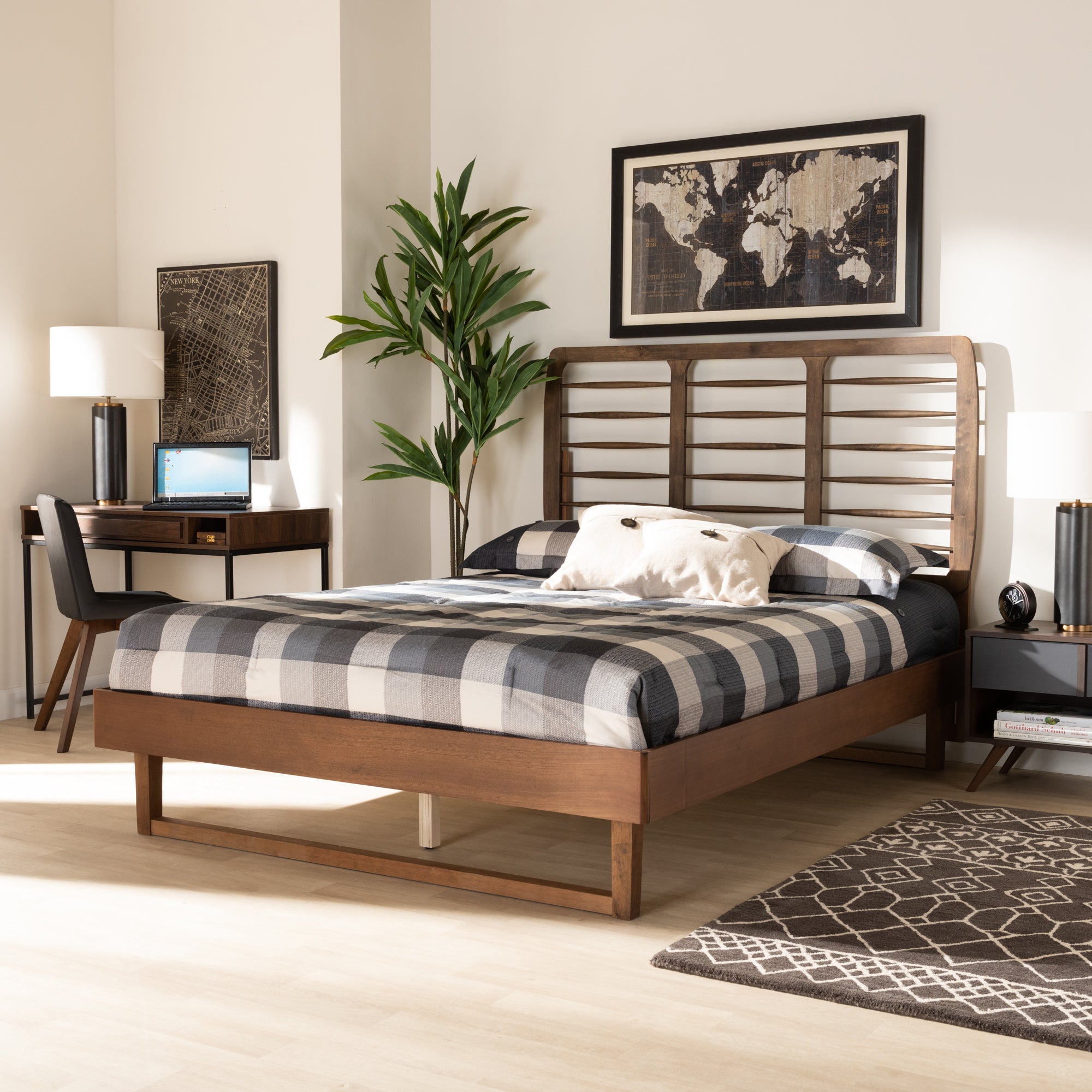Baxton Studio Lucie Modern and Contemporary Walnut Brown Finished Wood Queen Size Platform Bed