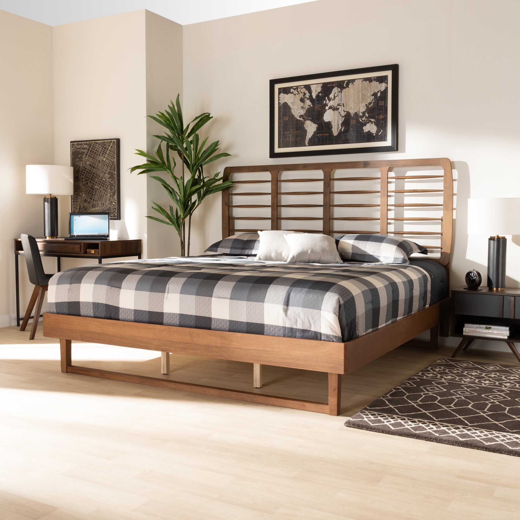 Baxton Studio Lucie Modern and Contemporary Walnut Brown Finished Wood King Size Platform Bed