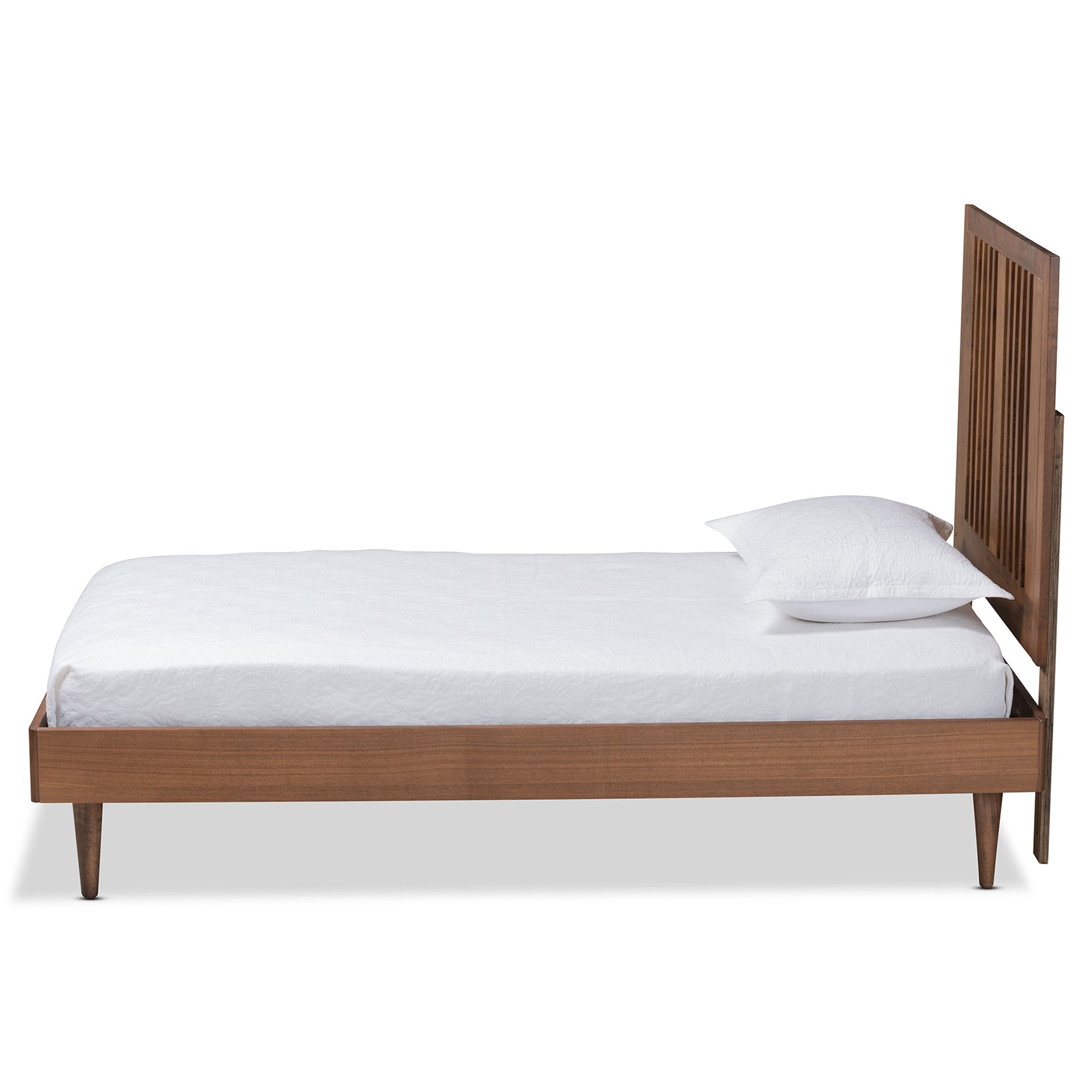 Baxton Studio Kioshi Mid-Century Modern Transitional Ash Walnut Finished Wood Twin Size Platform Bed