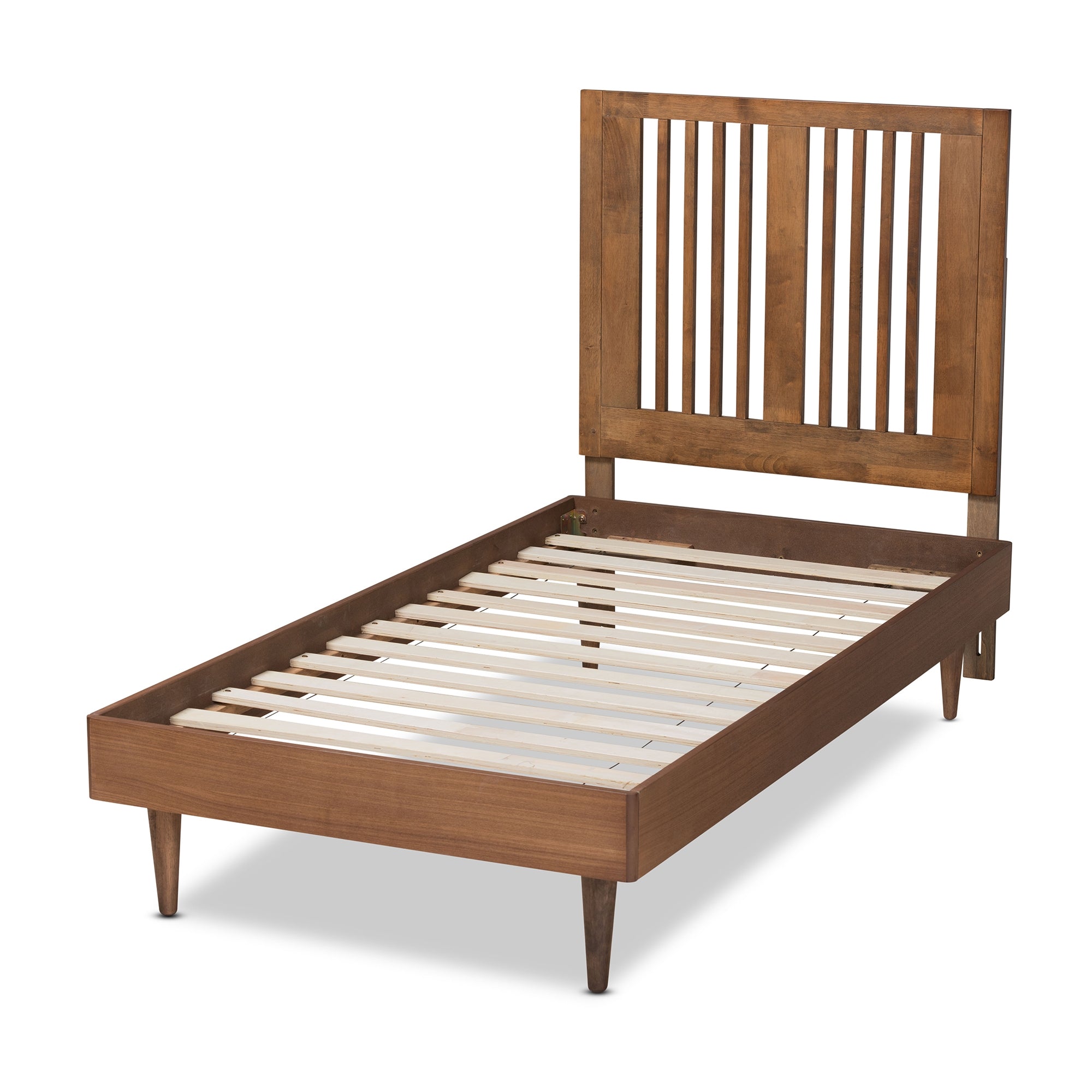 Baxton Studio Kioshi Mid-Century Modern Transitional Ash Walnut Finished Wood Twin Size Platform Bed