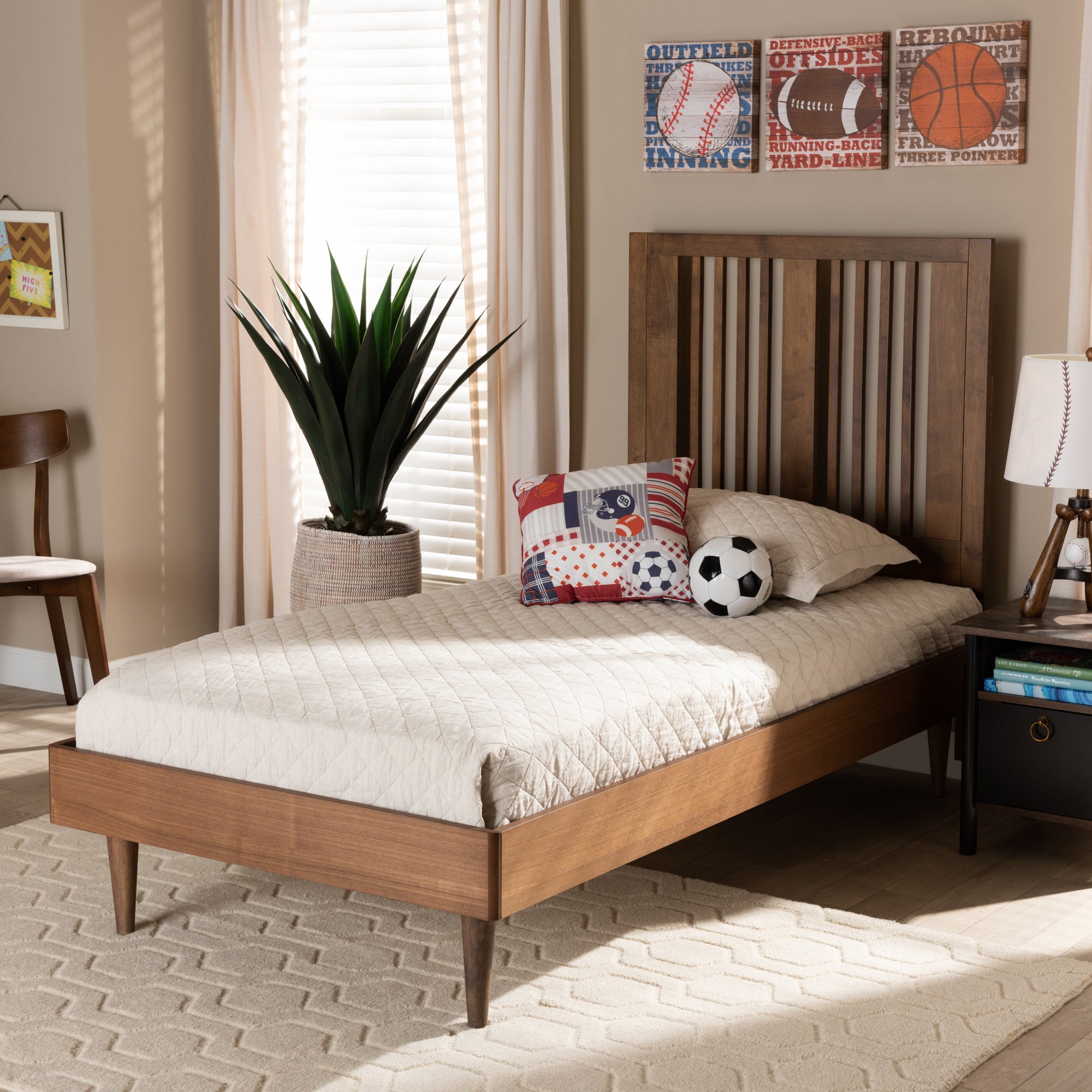 Baxton Studio Kioshi Mid-Century Modern Transitional Ash Walnut Finished Wood Twin Size Platform Bed