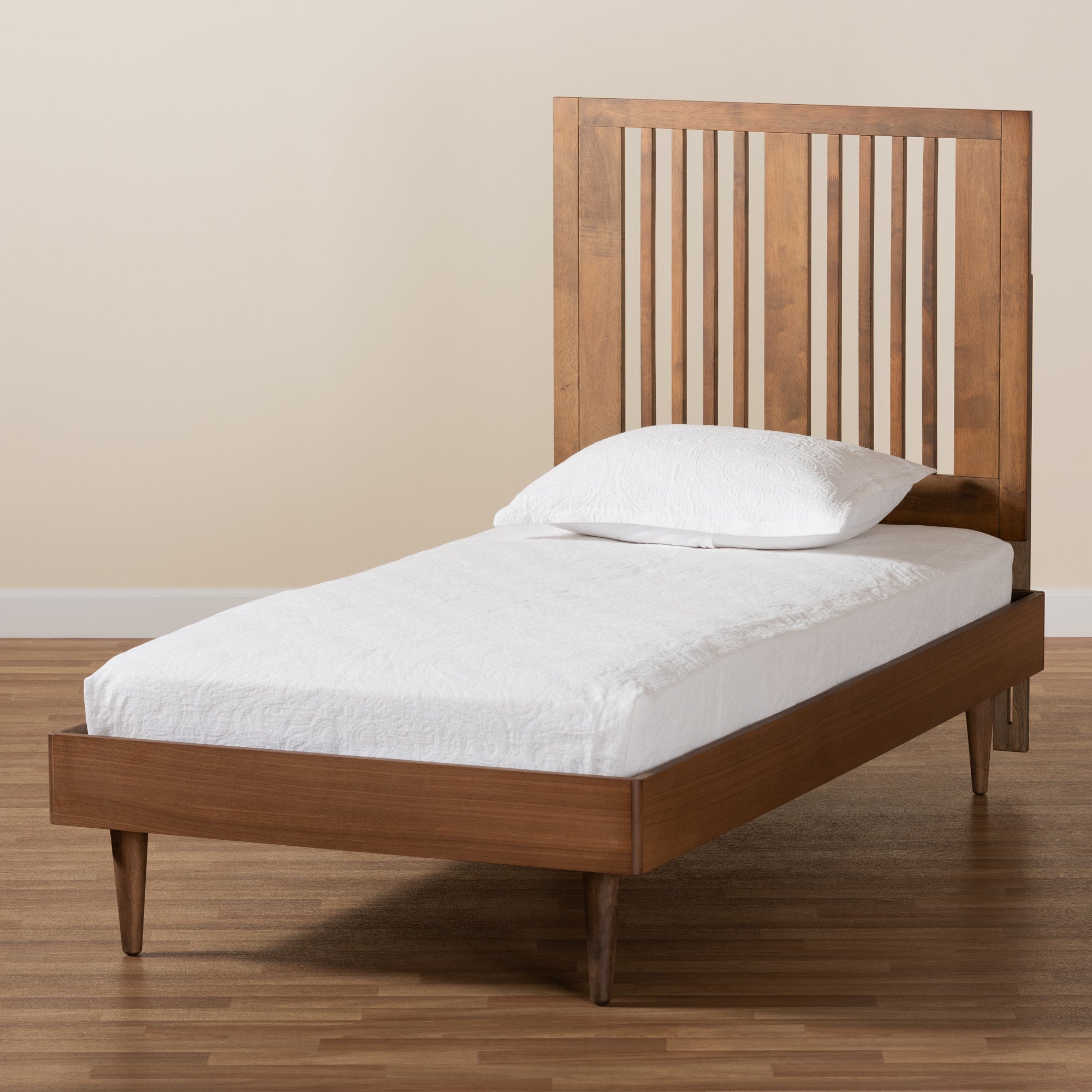 Baxton Studio Kioshi Mid-Century Modern Transitional Ash Walnut Finished Wood Twin Size Platform Bed