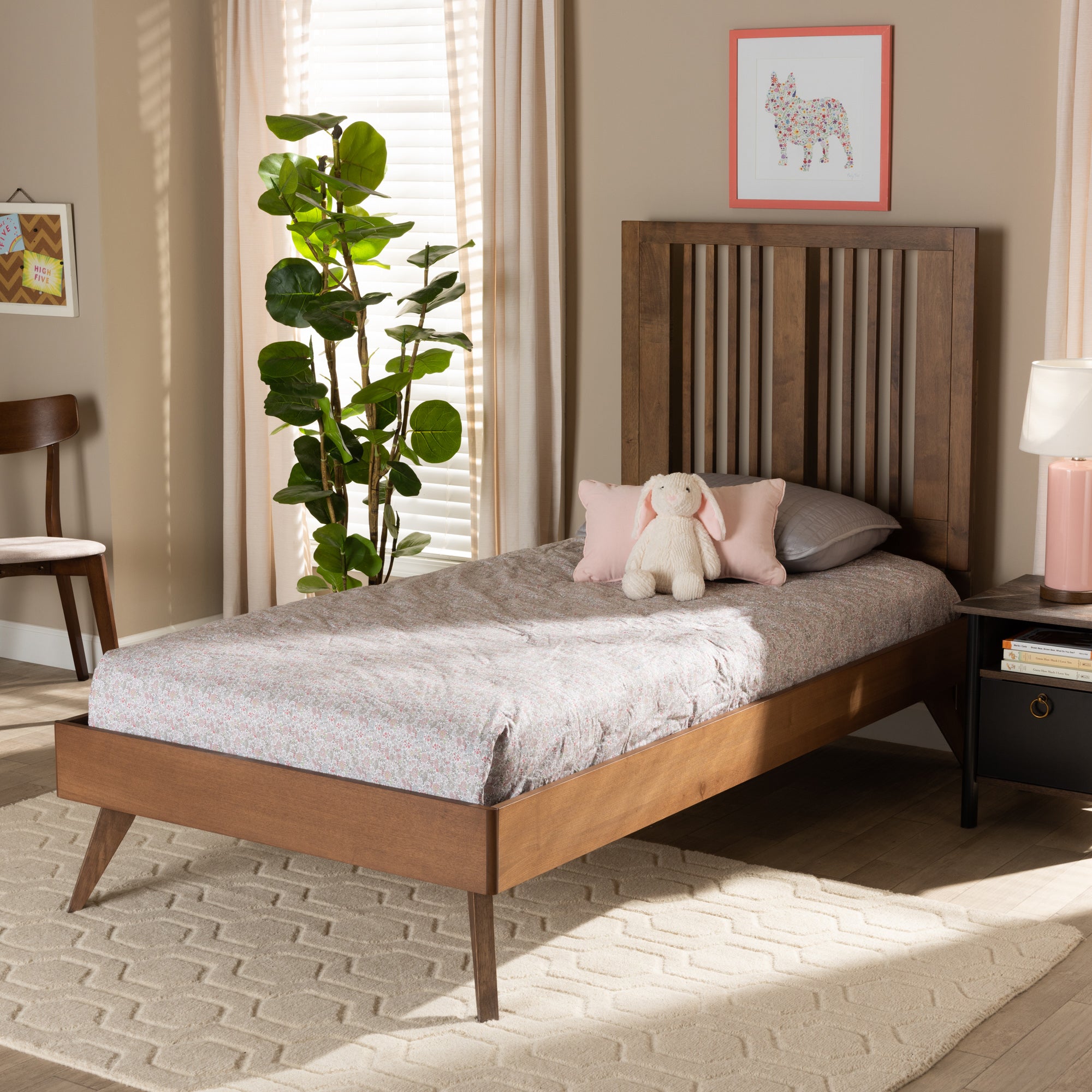 Baxton Studio Takeo Mid-Century Modern Transitional Ash Walnut Finished Wood Twin Size Platform Bed