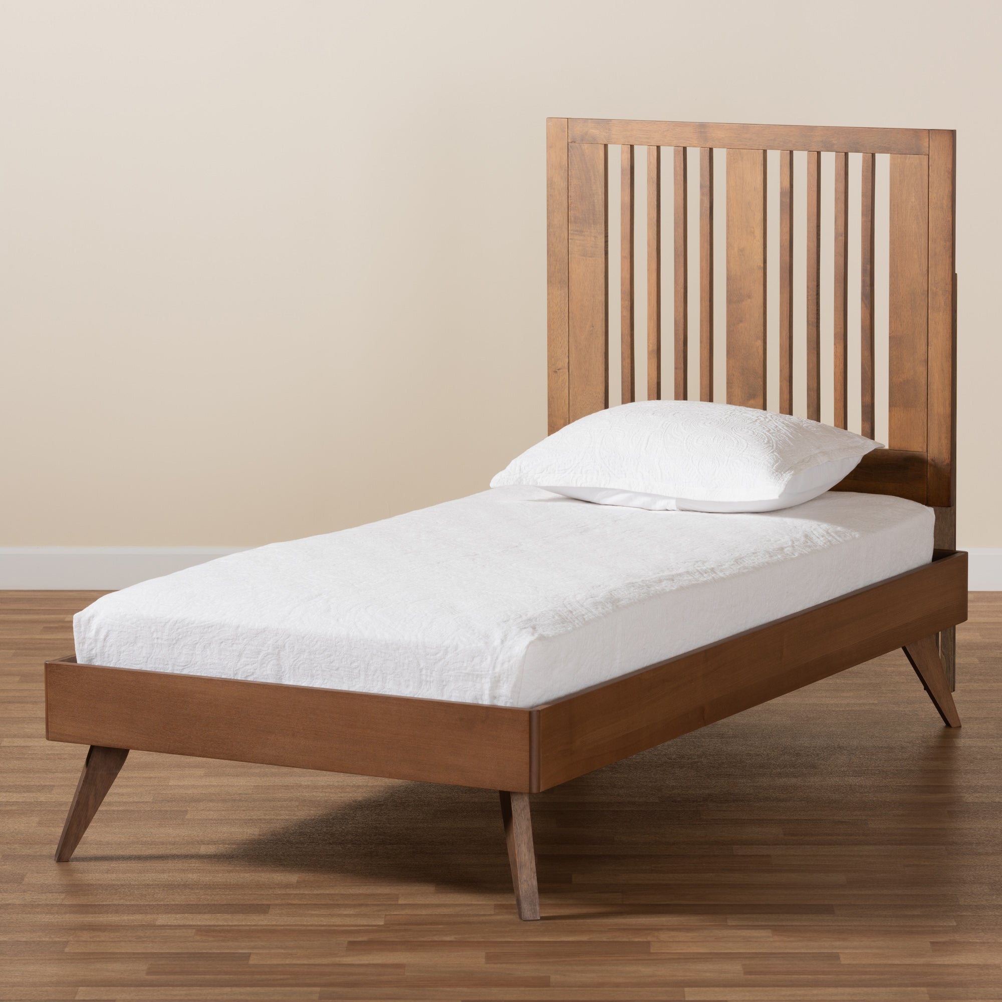 Baxton Studio Takeo Mid-Century Modern Transitional Ash Walnut Finished Wood Twin Size Platform Bed