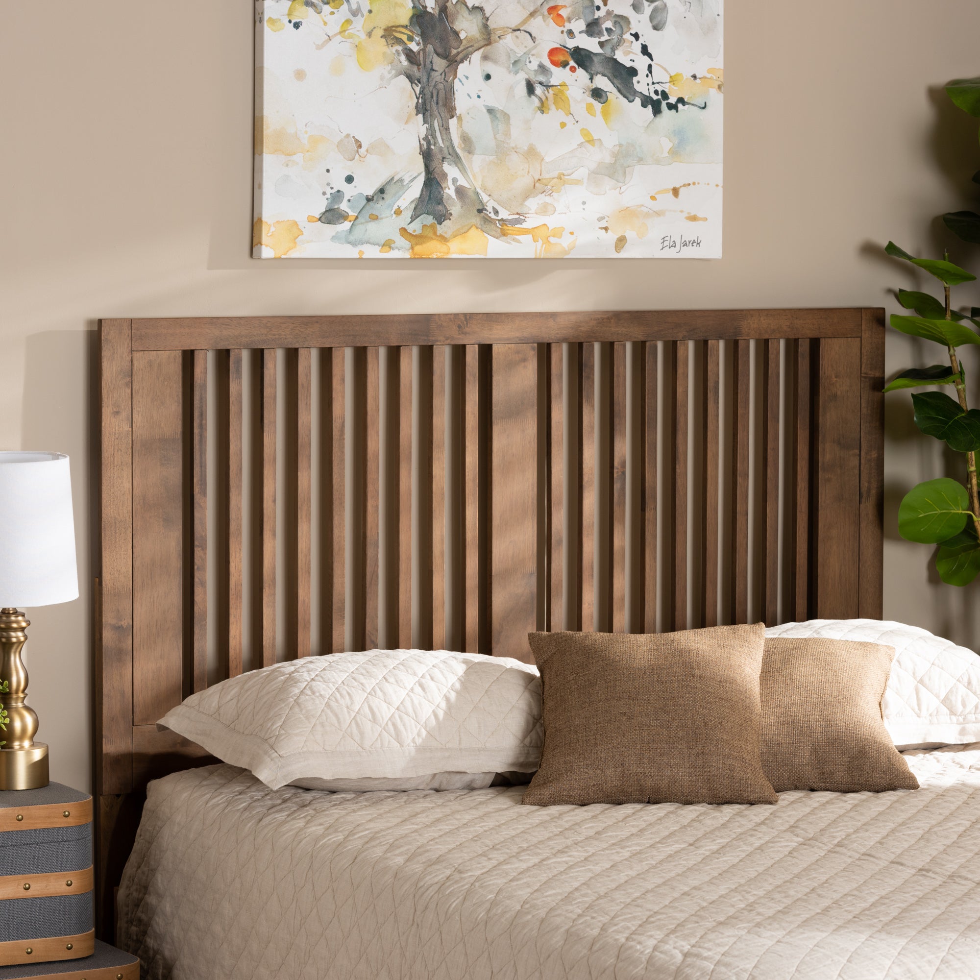 Baxton Studio Harena Modern and Contemporary Transitional Ash Walnut Finished Wood King Size Headboard