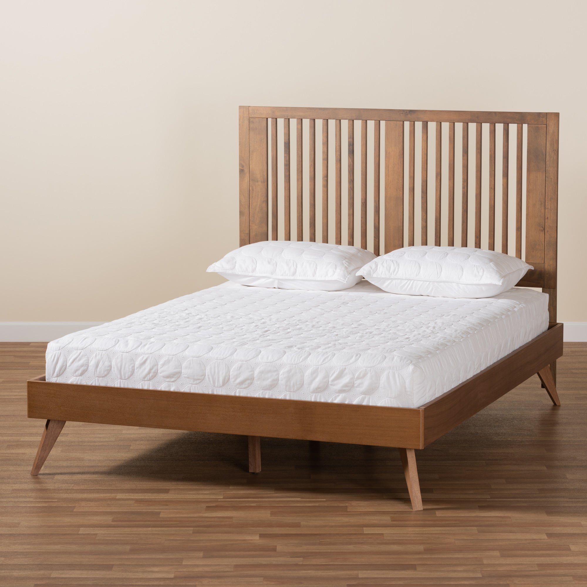 Baxton Studio Takeo Mid-Century Modern Transitional Ash Walnut Finished Wood Queen Size Platform Bed