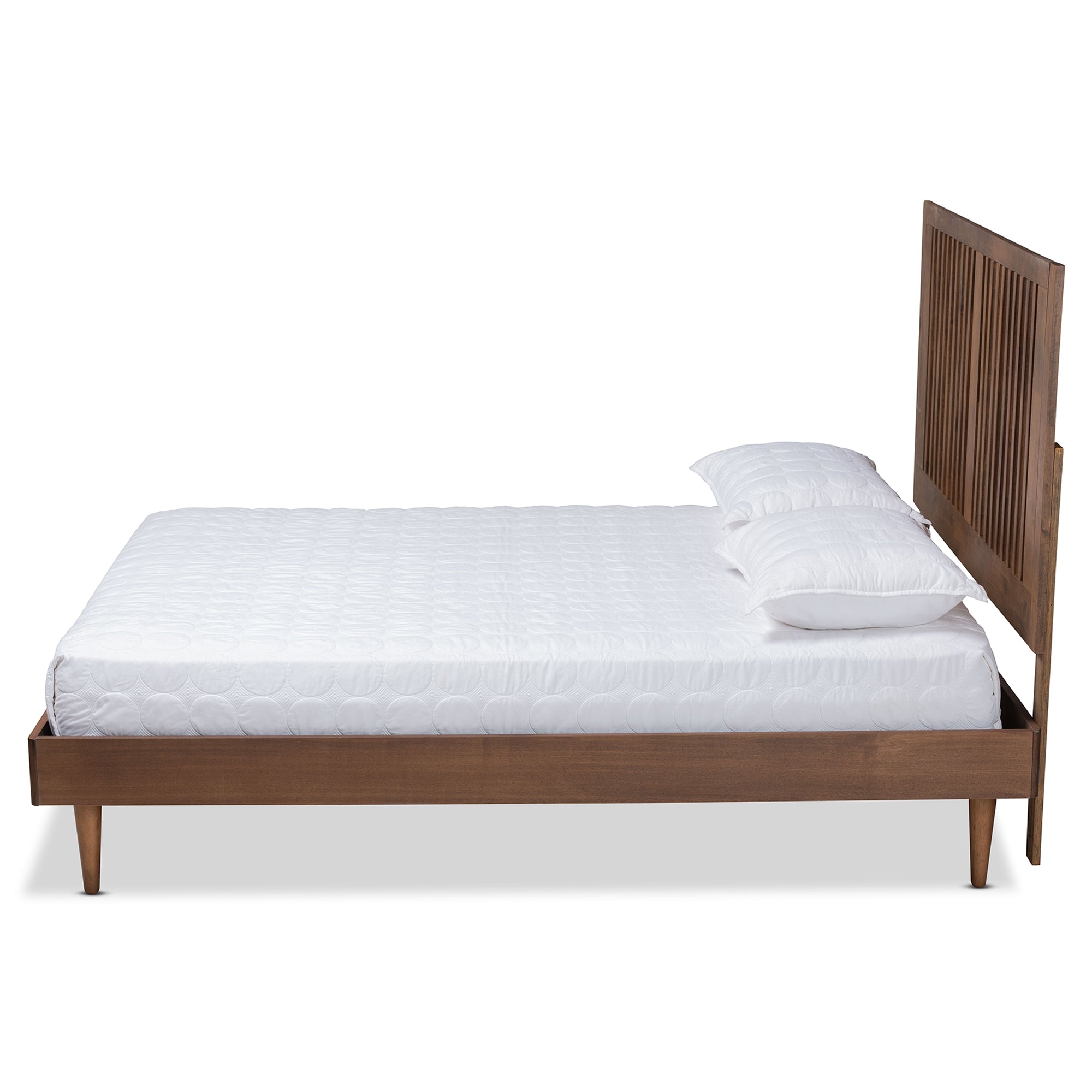 Baxton Studio Kioshi Mid-Century Modern Transitional Ash Walnut Finished Wood Queen Size Platform Bed