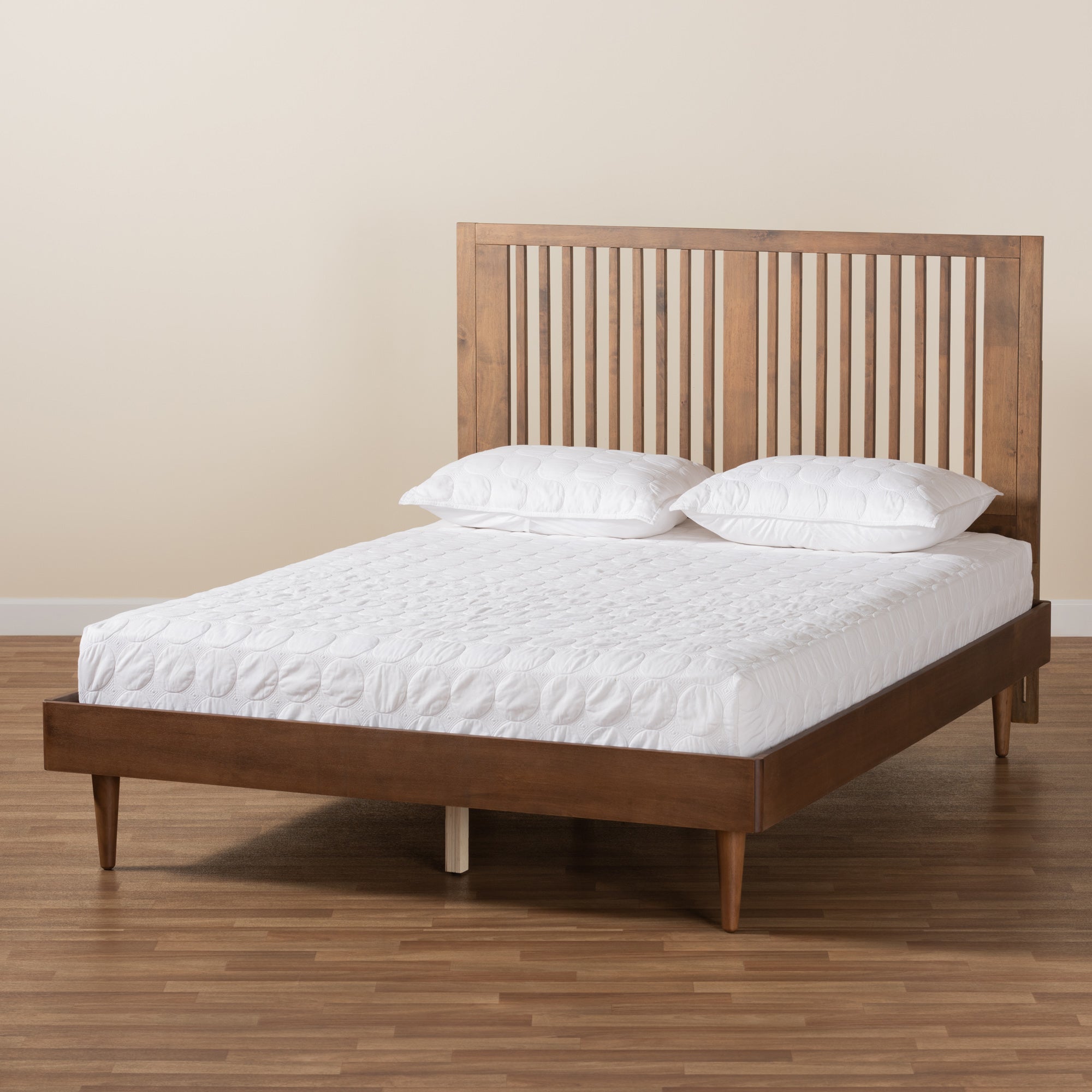 Baxton Studio Kioshi Mid-Century Modern Transitional Ash Walnut Finished Wood Full Size Platform Bed