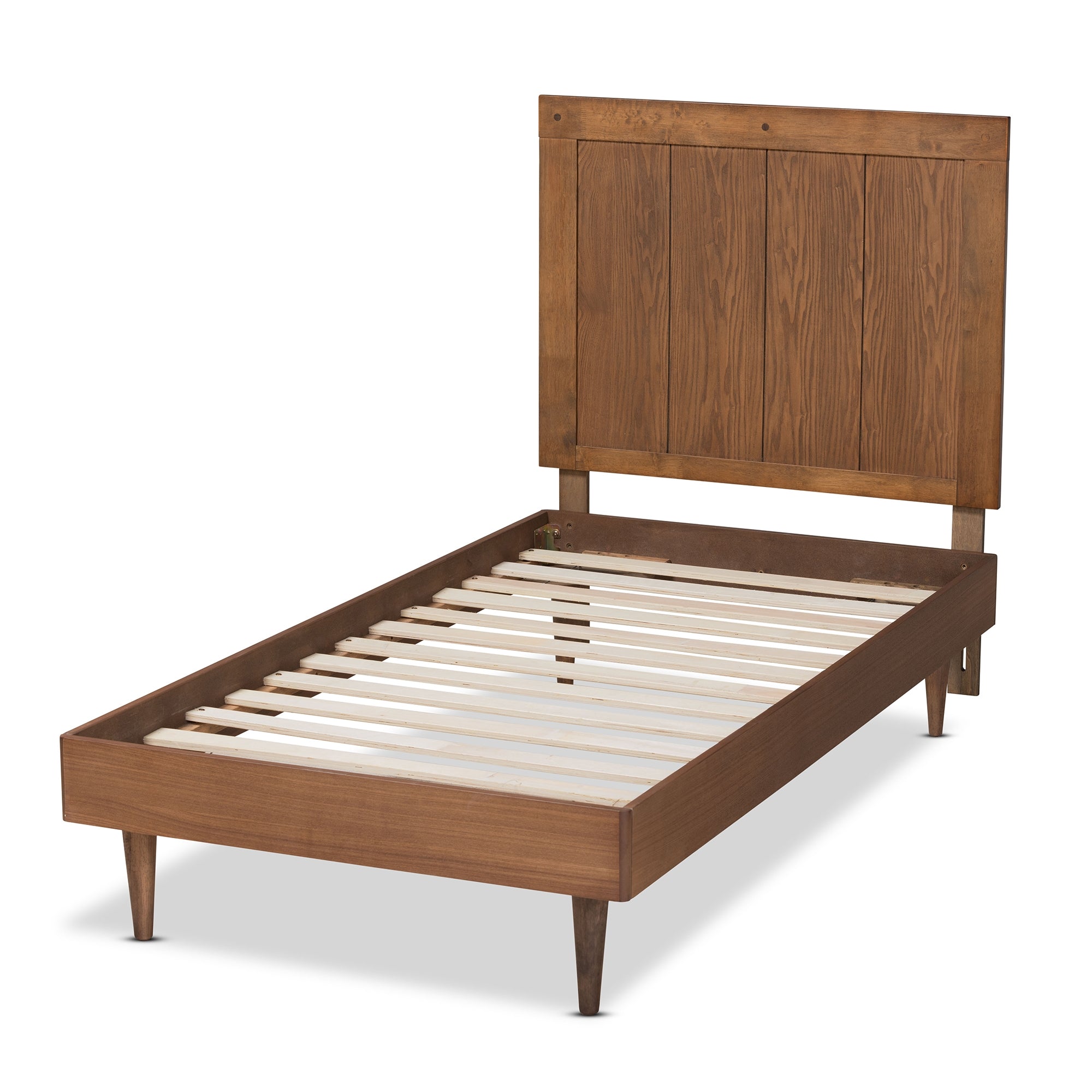 Baxton Studio Nicola Mid-Century Modern Transitional Ash Walnut Finished Wood Twin Size Platform Bed