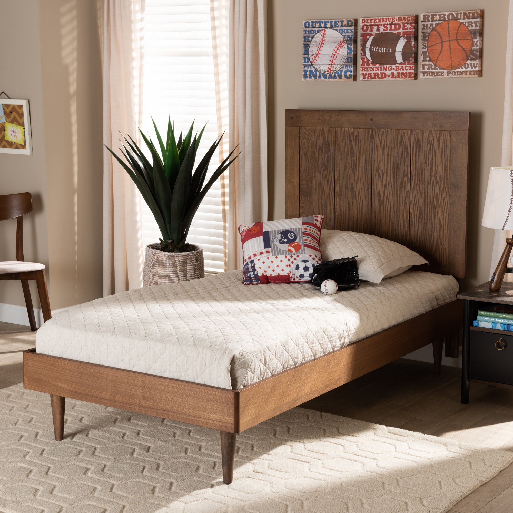 Baxton Studio Nicola Mid-Century Modern Transitional Ash Walnut Finished Wood Twin Size Platform Bed