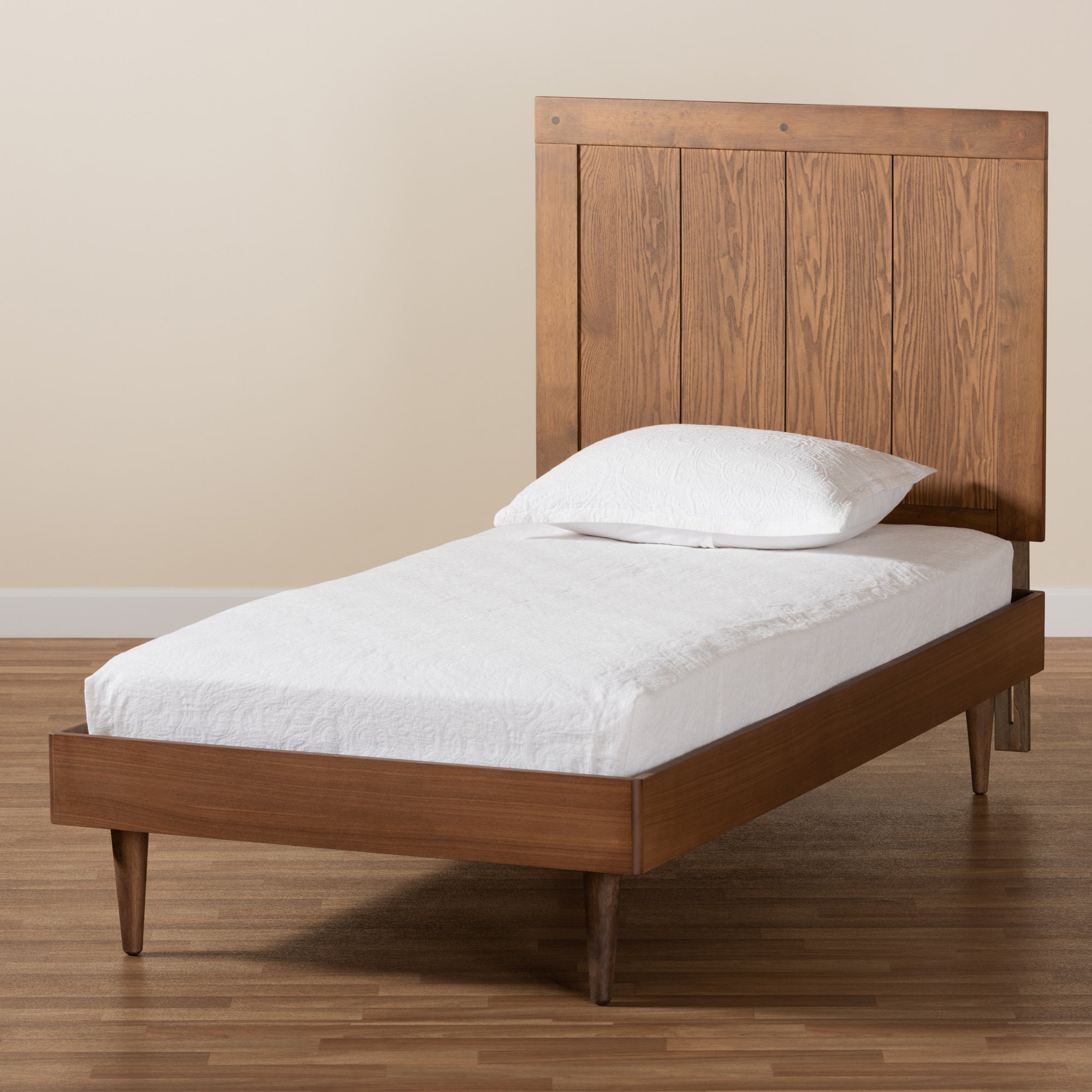 Baxton Studio Nicola Mid-Century Modern Transitional Ash Walnut Finished Wood Twin Size Platform Bed