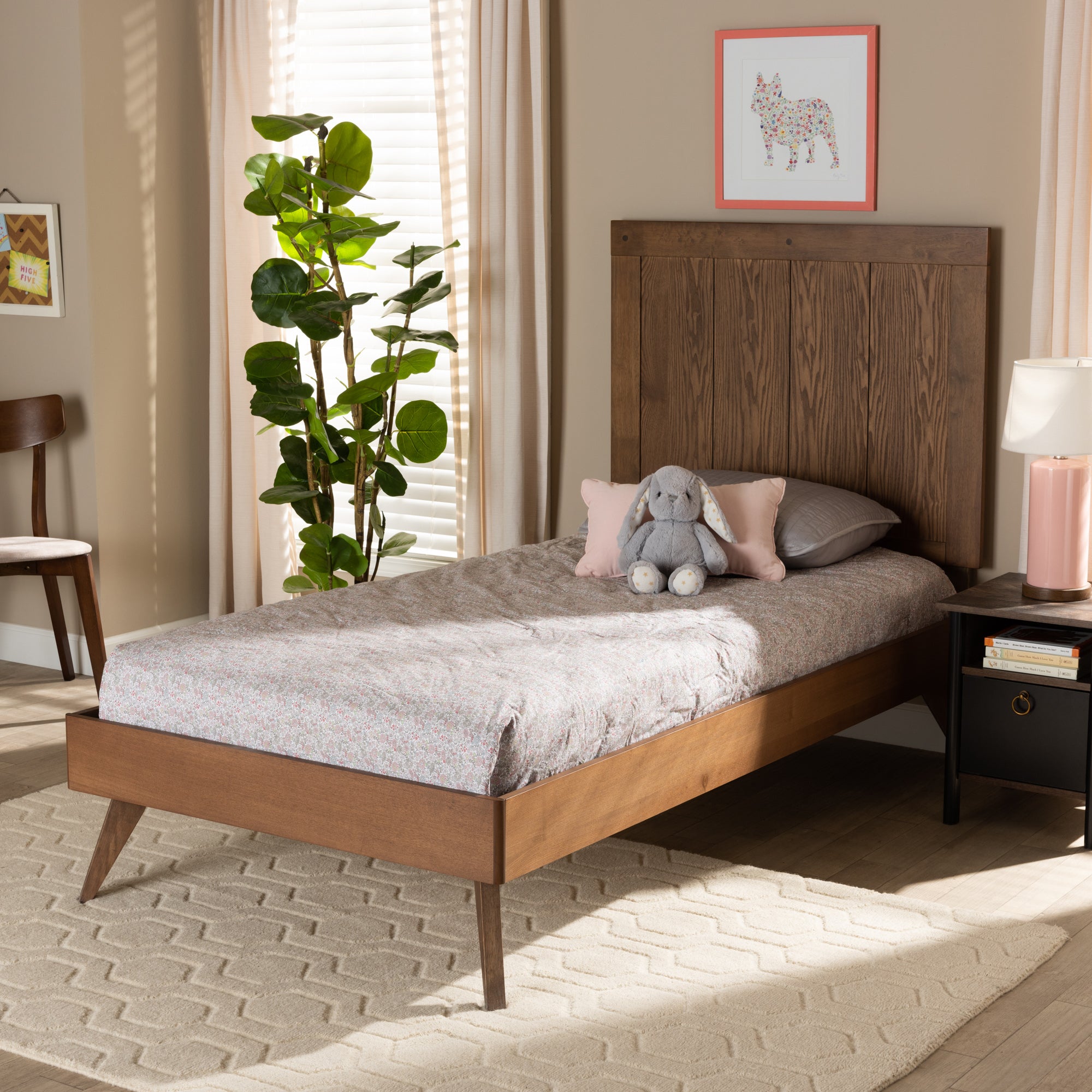 Baxton Studio Amira Mid-Century Modern Transitional Ash Walnut Finished Wood Twin Size Platform Bed