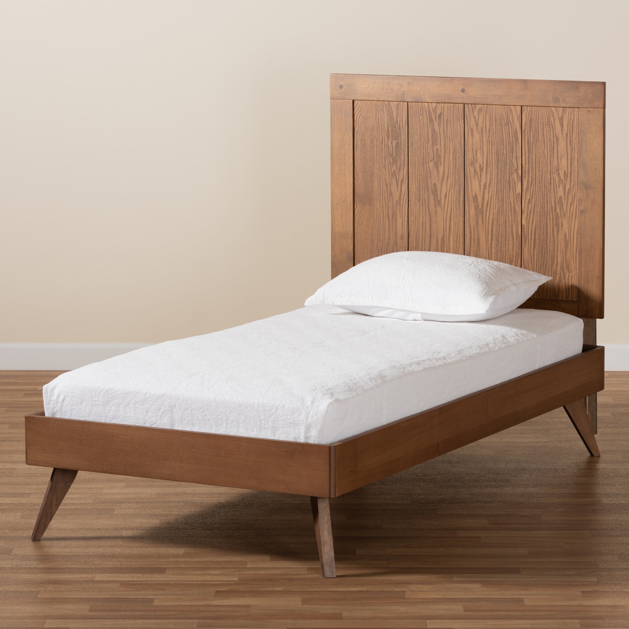 Baxton Studio Amira Mid-Century Modern Transitional Ash Walnut Finished Wood Twin Size Platform Bed