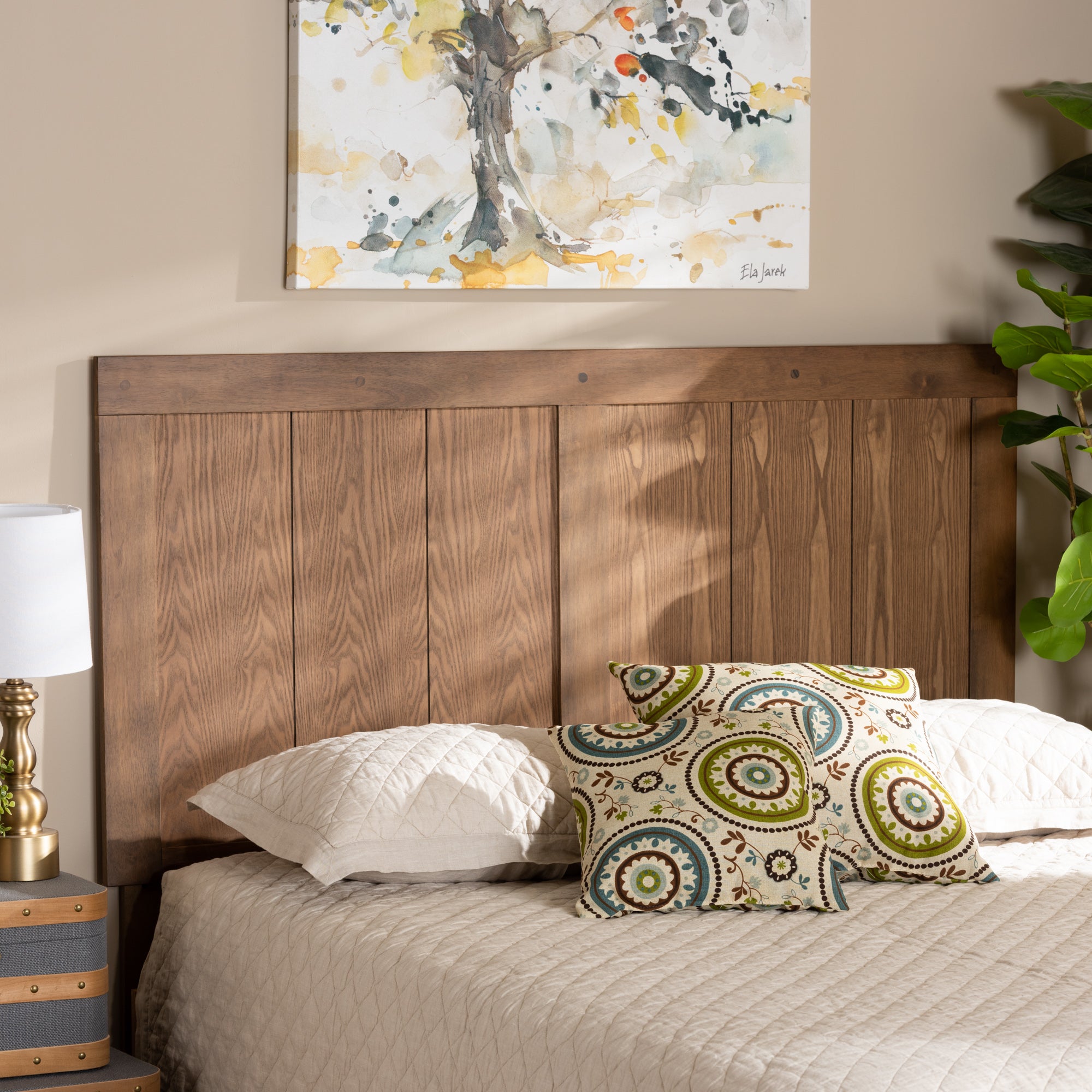Baxton Studio Patwin Modern and Contemporary Transitional Ash Walnut Finished Wood King Size Headboard