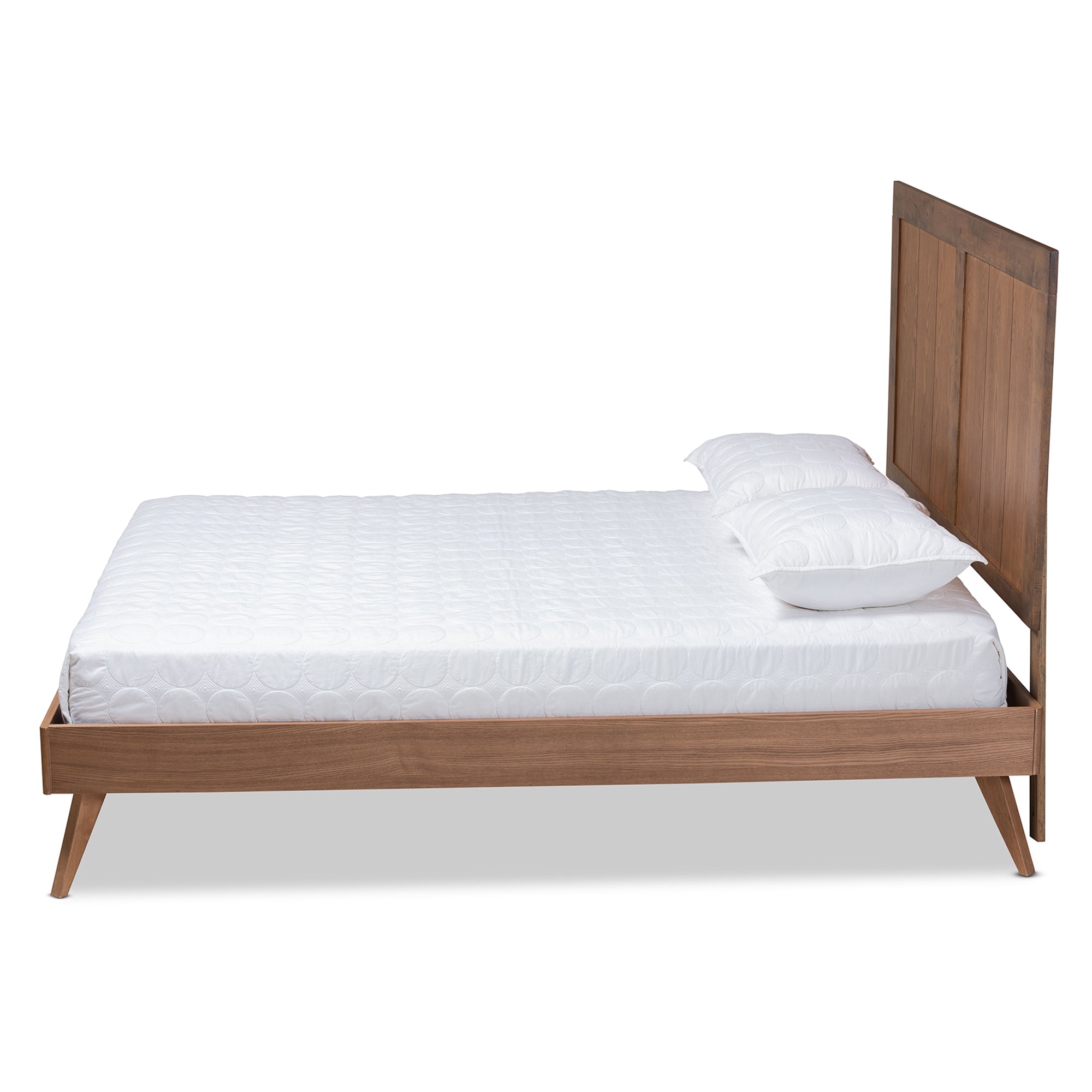 Baxton Studio Amira Mid-Century Modern Transitional Ash Walnut Finished Wood Queen Size Platform Bed