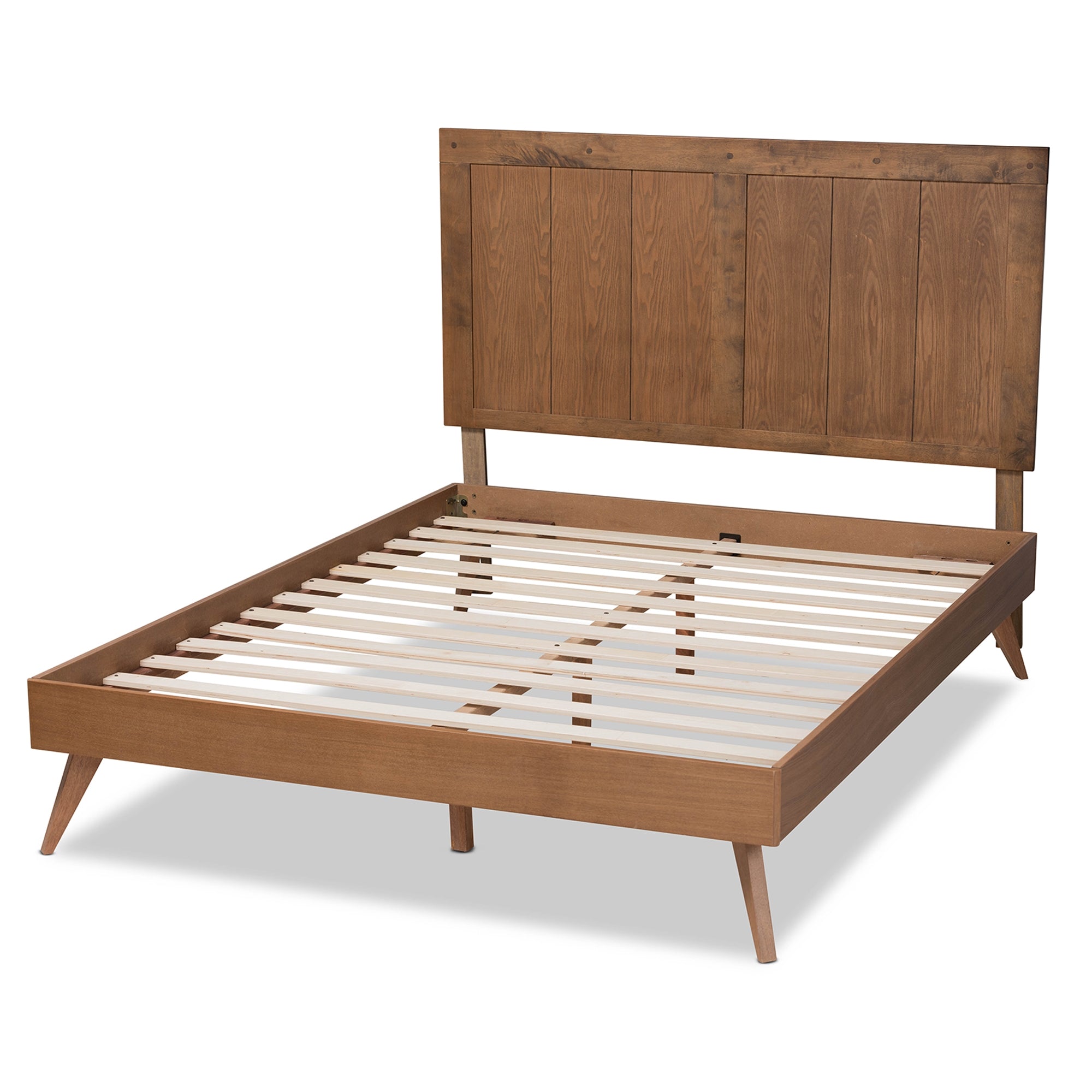 Baxton Studio Amira Mid-Century Modern Transitional Ash Walnut Finished Wood King Size Platform Bed