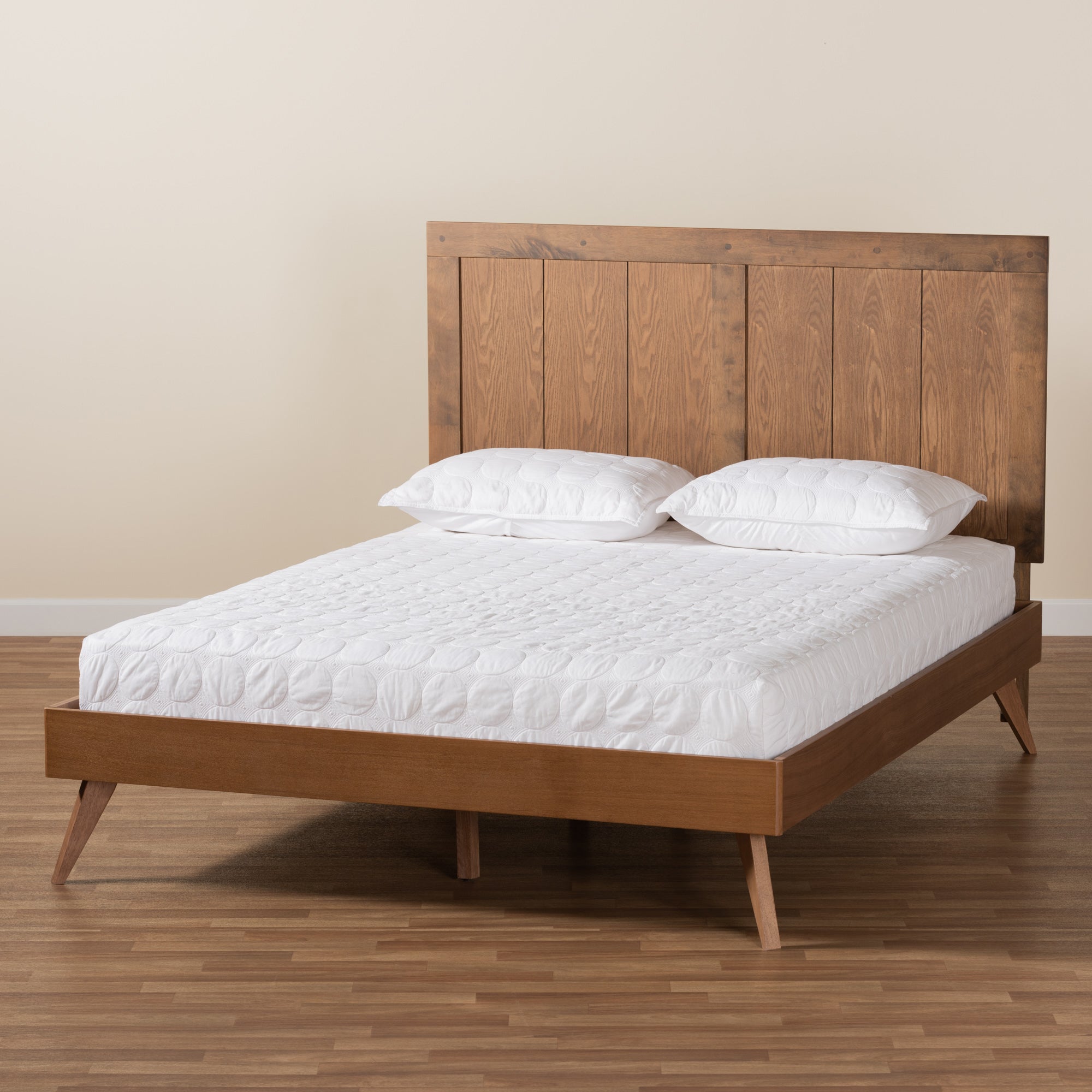 Baxton Studio Amira Mid-Century Modern Transitional Ash Walnut Finished Wood King Size Platform Bed