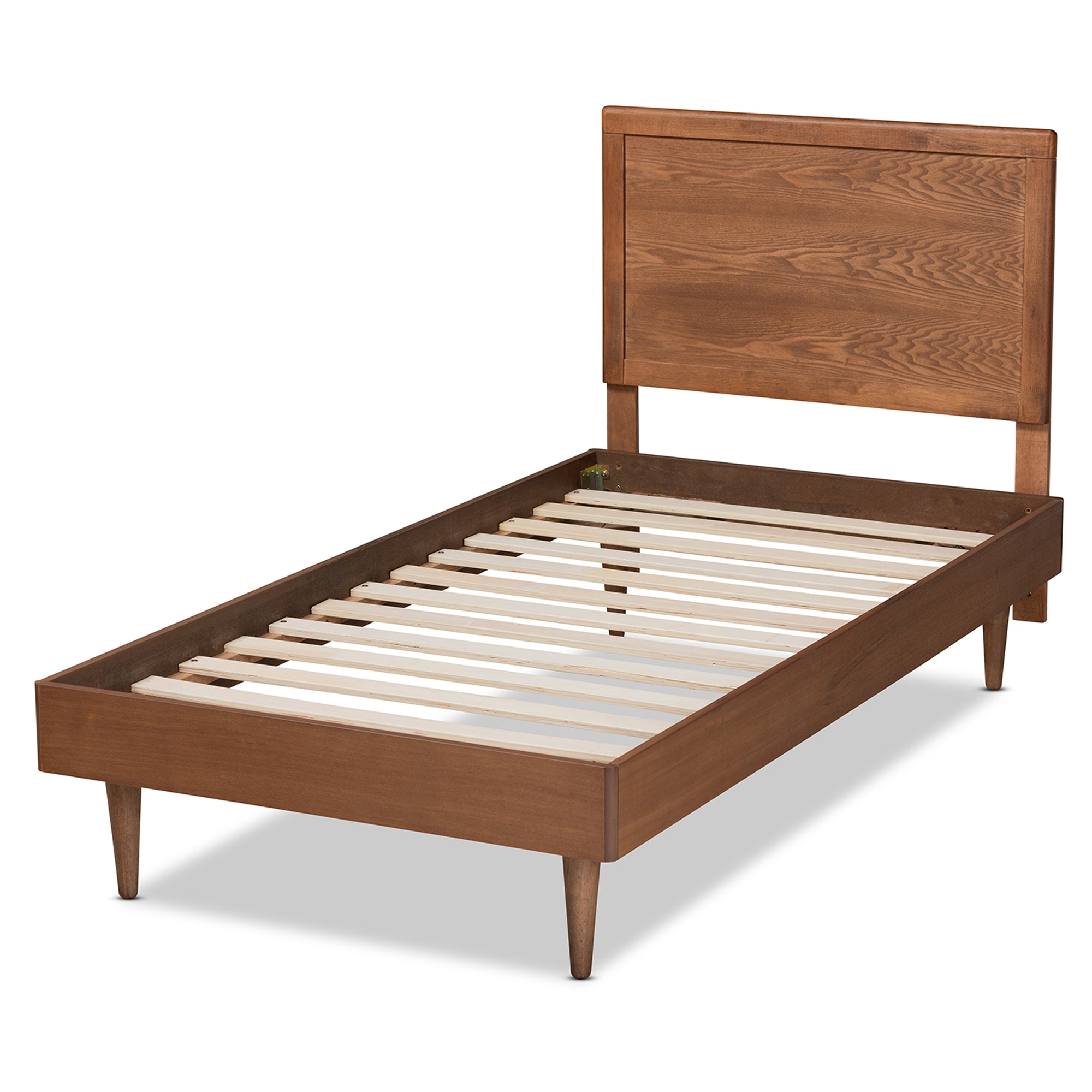 Baxton Studio Hiro Mid-Century Modern Walnut Brown Finished Wood Twin Size Platform Bed