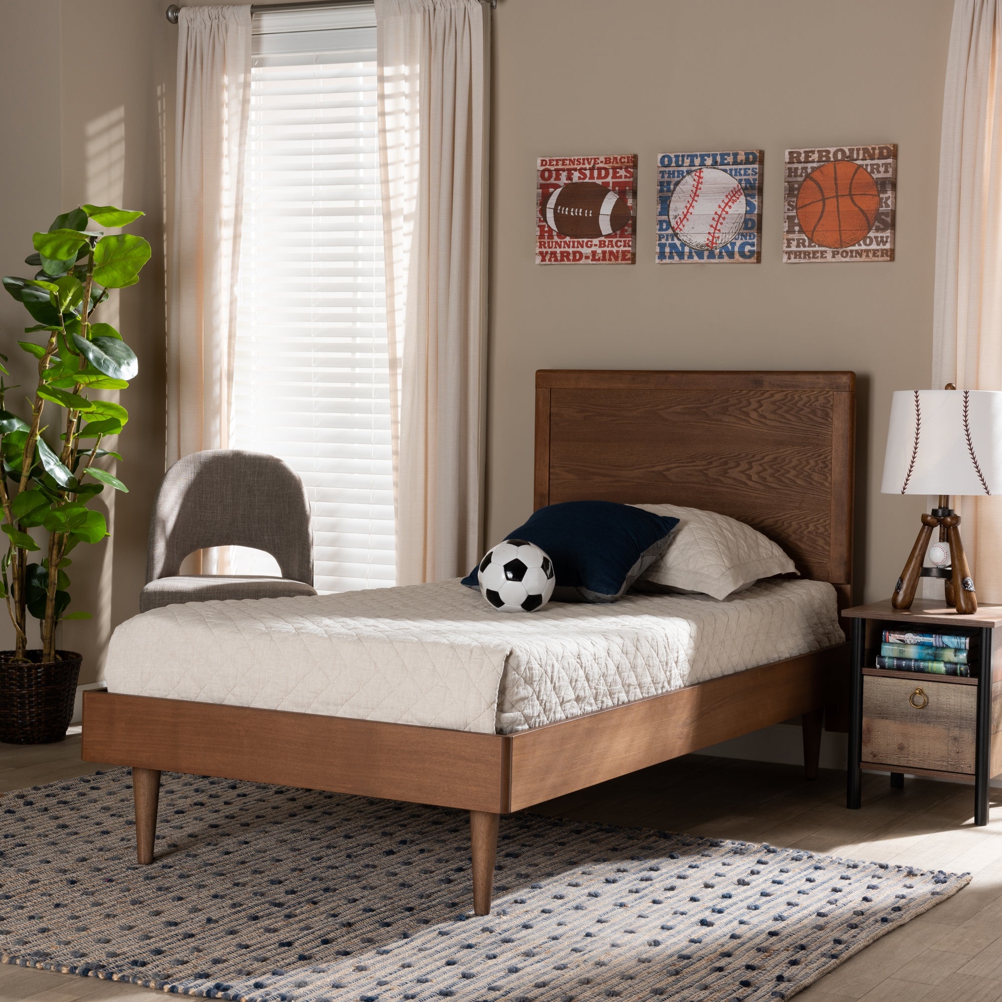 Baxton Studio Hiro Mid-Century Modern Walnut Brown Finished Wood Twin Size Platform Bed