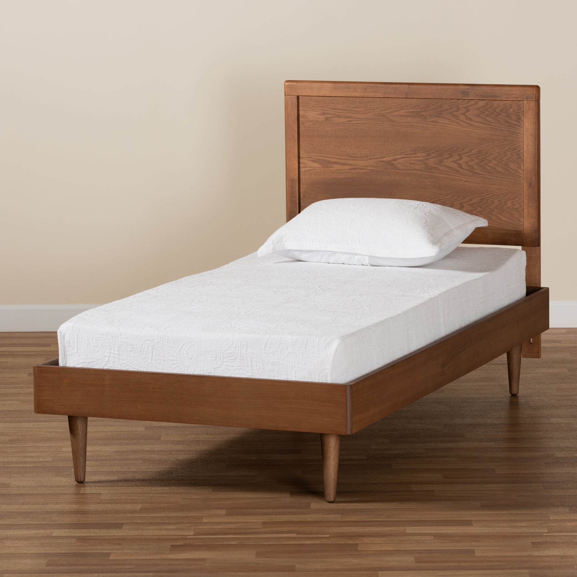 Baxton Studio Hiro Mid-Century Modern Walnut Brown Finished Wood Twin Size Platform Bed