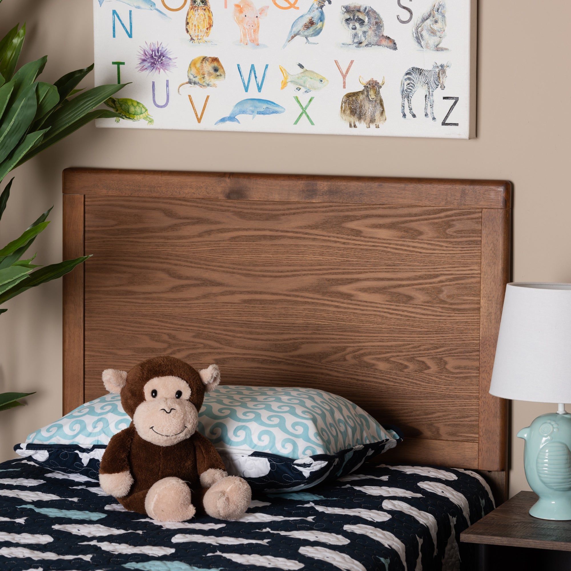 Baxton Studio Raya Mid-Century Modern Walnut Brown Finished Wood Twin Size Headboard