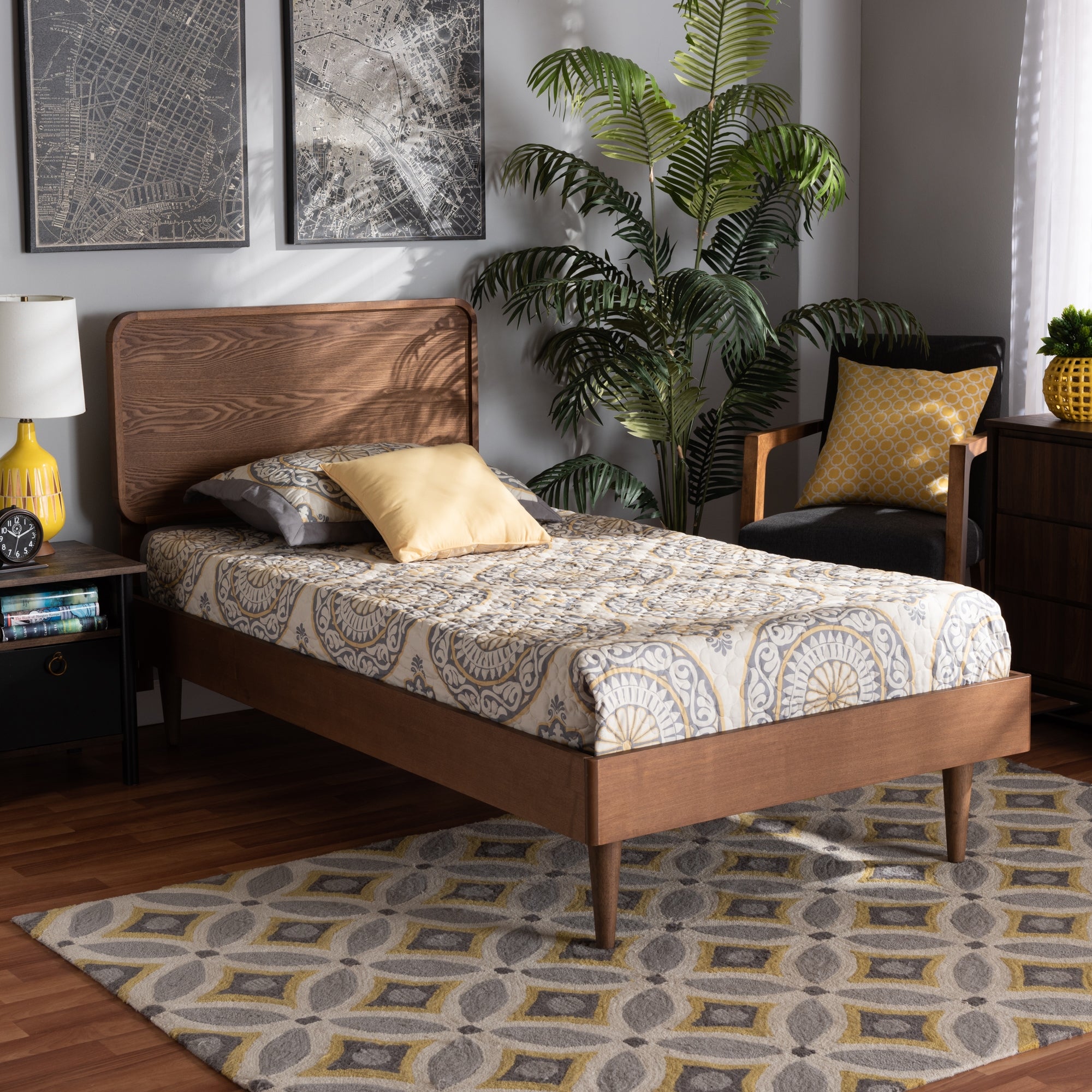 Baxton Studio Gisa Mid-Century Modern Transitional Walnut Brown Finished Wood Twin Size Platform Bed