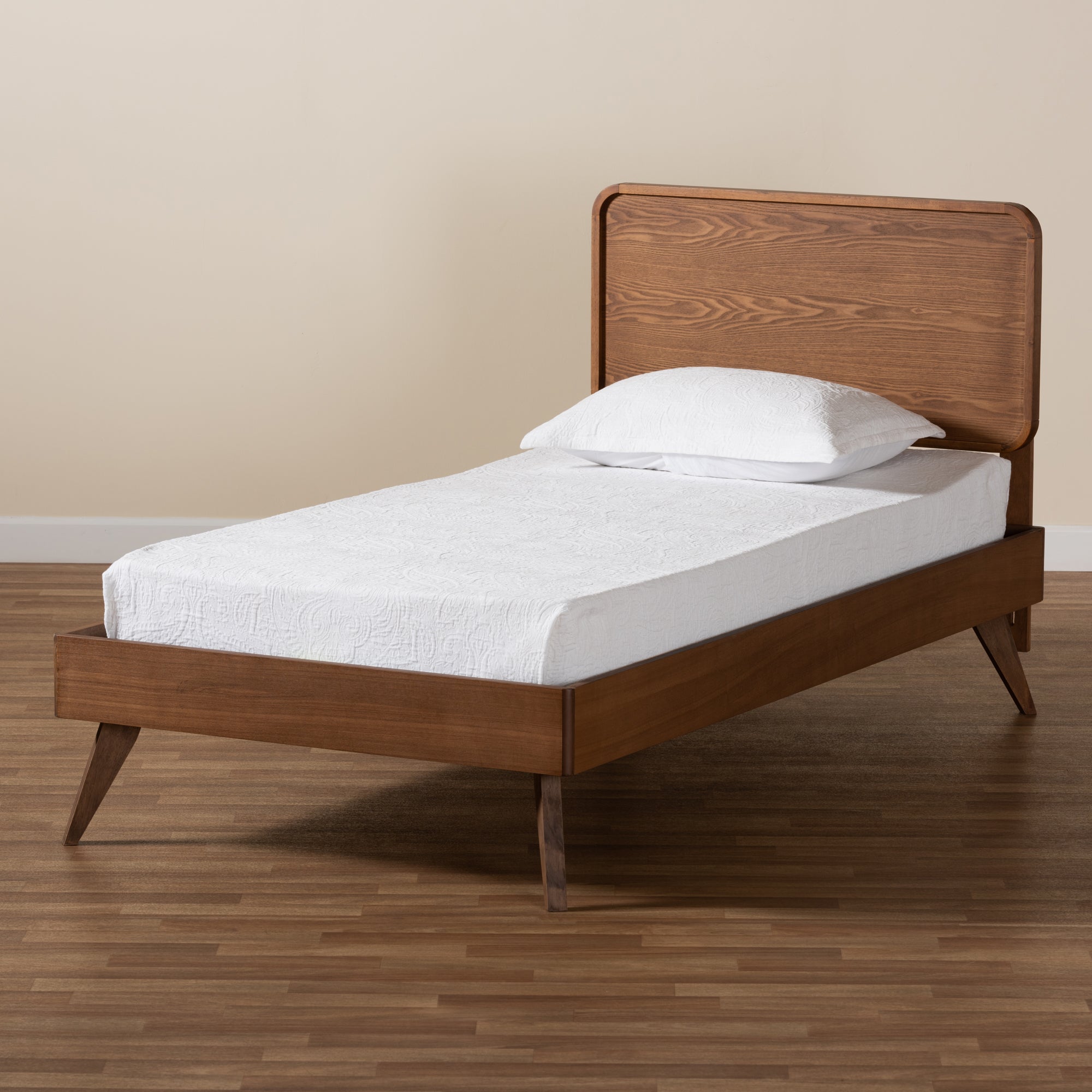 Baxton Studio Leola Mid-Century Modern Transitional Walnut Brown Finished Wood Twin Size Platform Bed