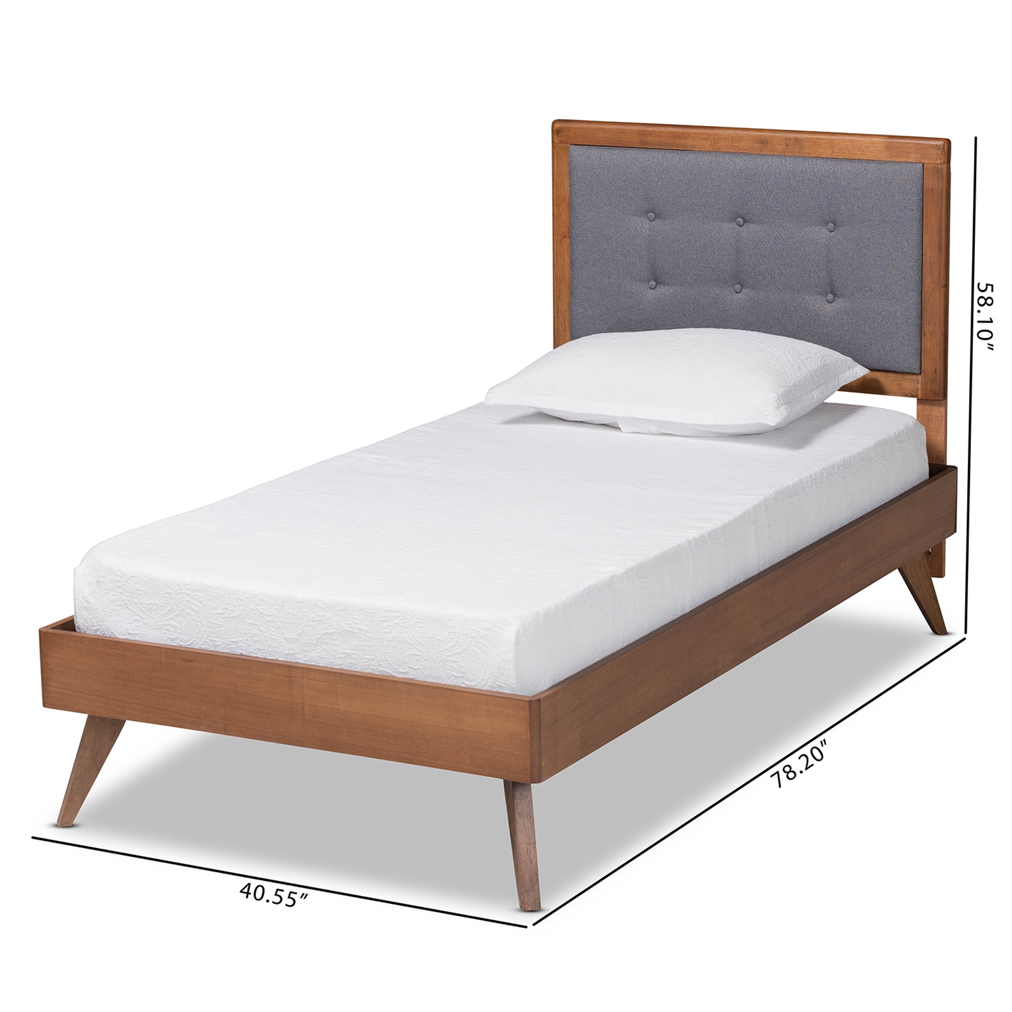 Baxton Studio Alida Mid-Century Modern Dark Grey Fabric Upholstered and Walnut Brown Finished Wood Twin Size Platform Bed