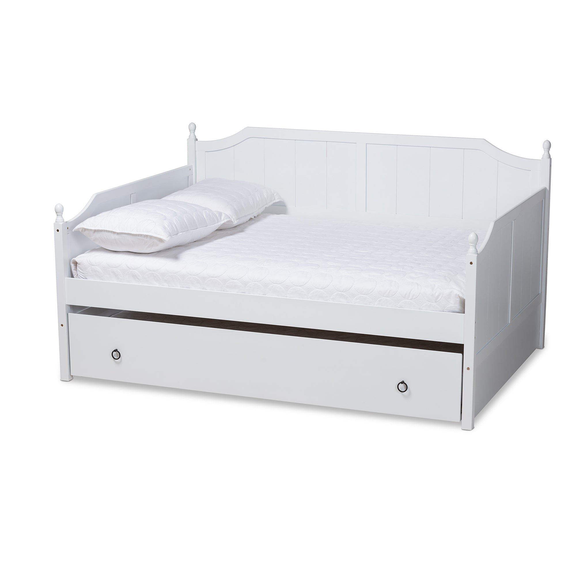 Baxton Studio Millie Cottage Farmhouse White Finished Wood Full Size Daybed with Twin Size Trundle