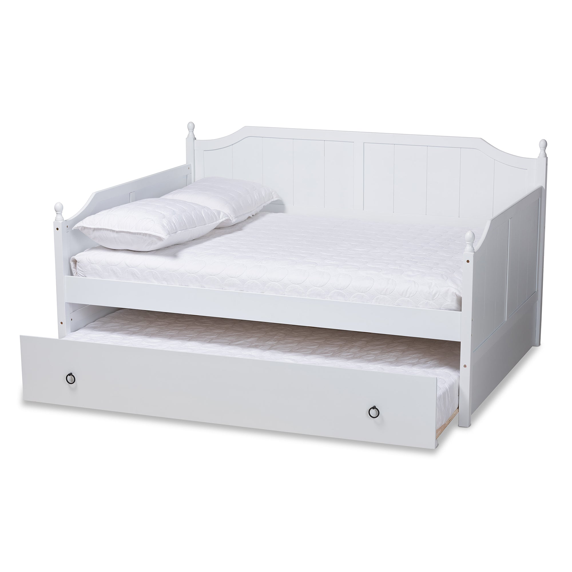 Baxton Studio Millie Cottage Farmhouse White Finished Wood Full Size Daybed with Twin Size Trundle