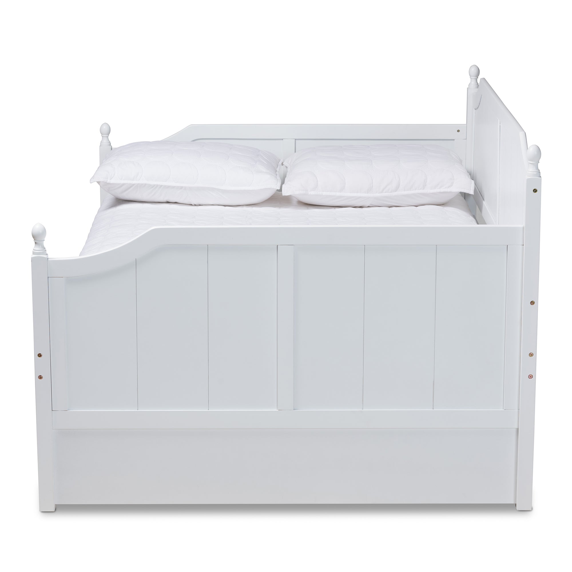 Baxton Studio Millie Cottage Farmhouse White Finished Wood Full Size Daybed with Twin Size Trundle