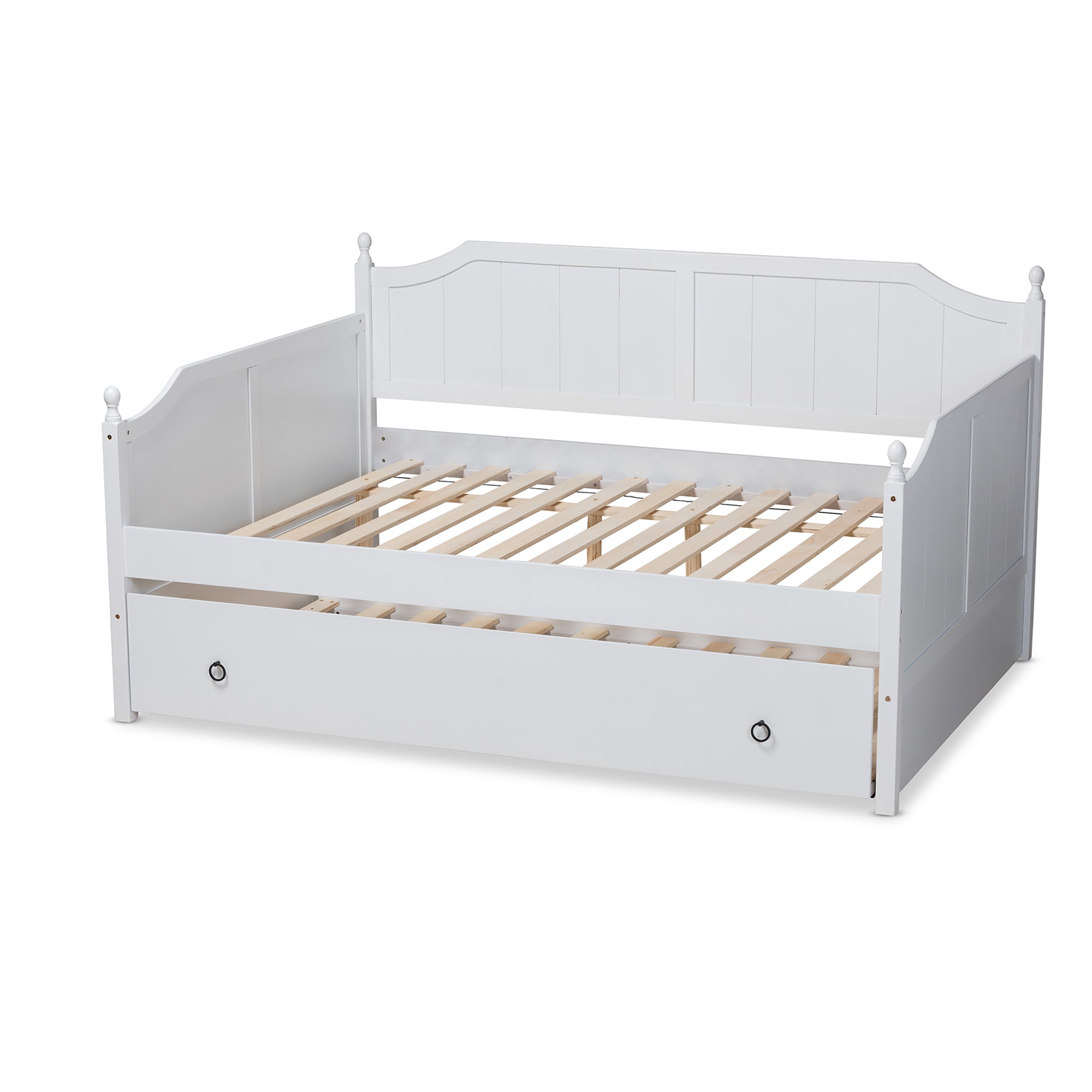 Baxton Studio Millie Cottage Farmhouse White Finished Wood Full Size Daybed with Twin Size Trundle