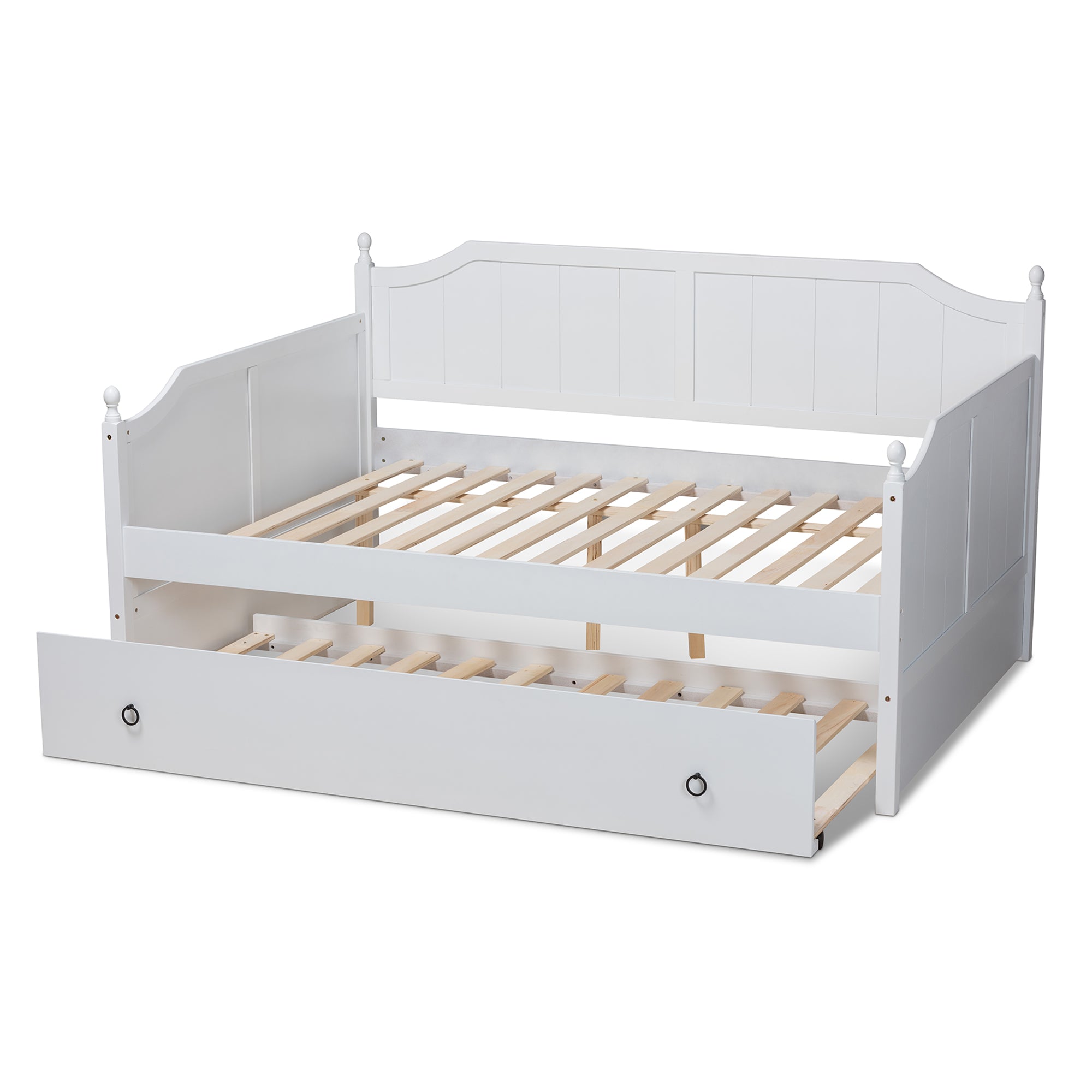 Baxton Studio Millie Cottage Farmhouse White Finished Wood Full Size Daybed with Twin Size Trundle