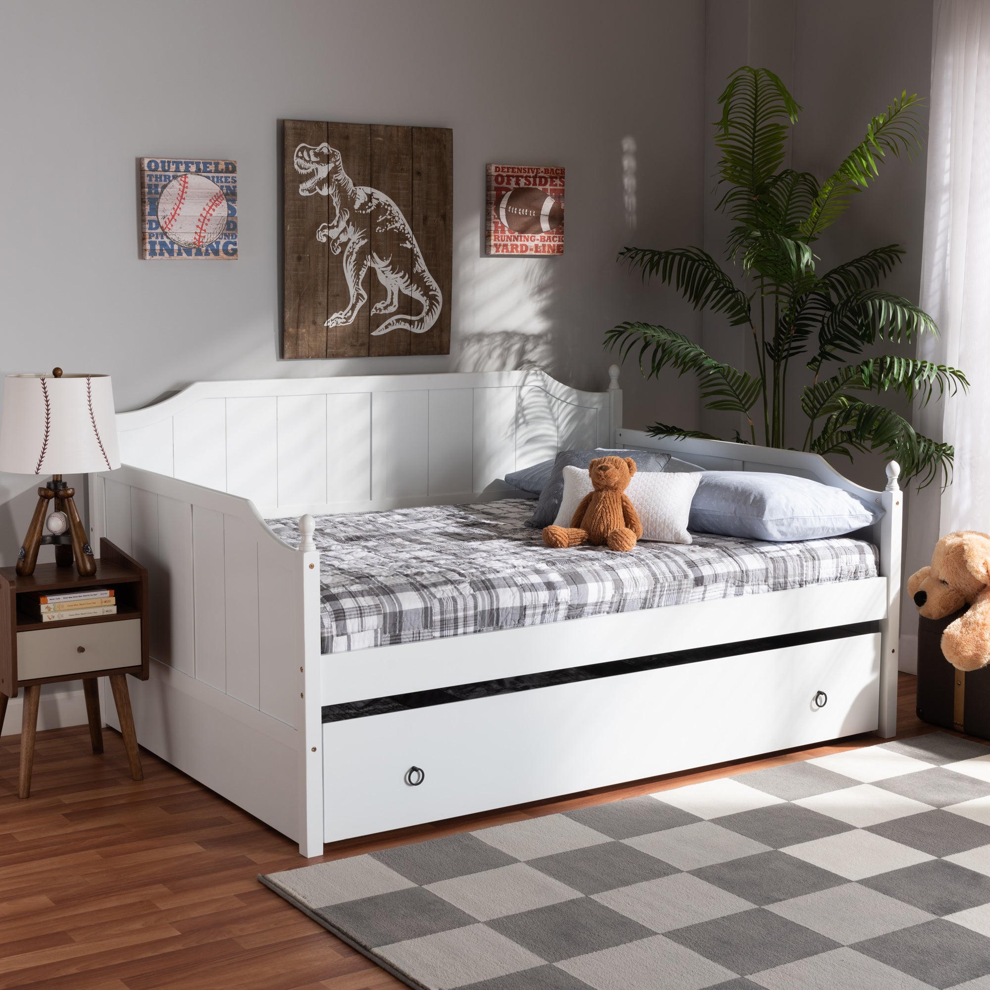Baxton Studio Millie Cottage Farmhouse White Finished Wood Full Size Daybed with Twin Size Trundle