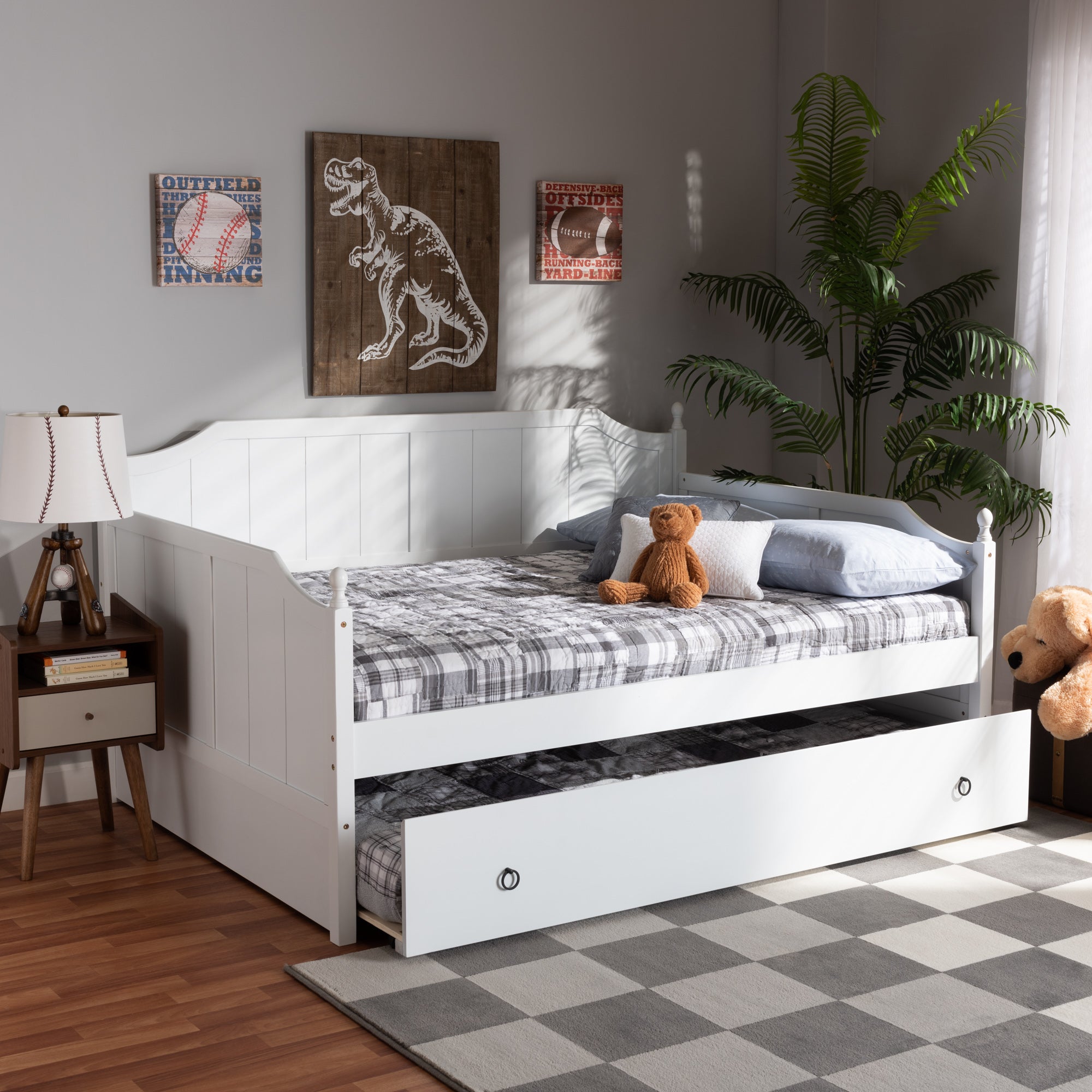 Baxton Studio Millie Cottage Farmhouse White Finished Wood Full Size Daybed with Twin Size Trundle