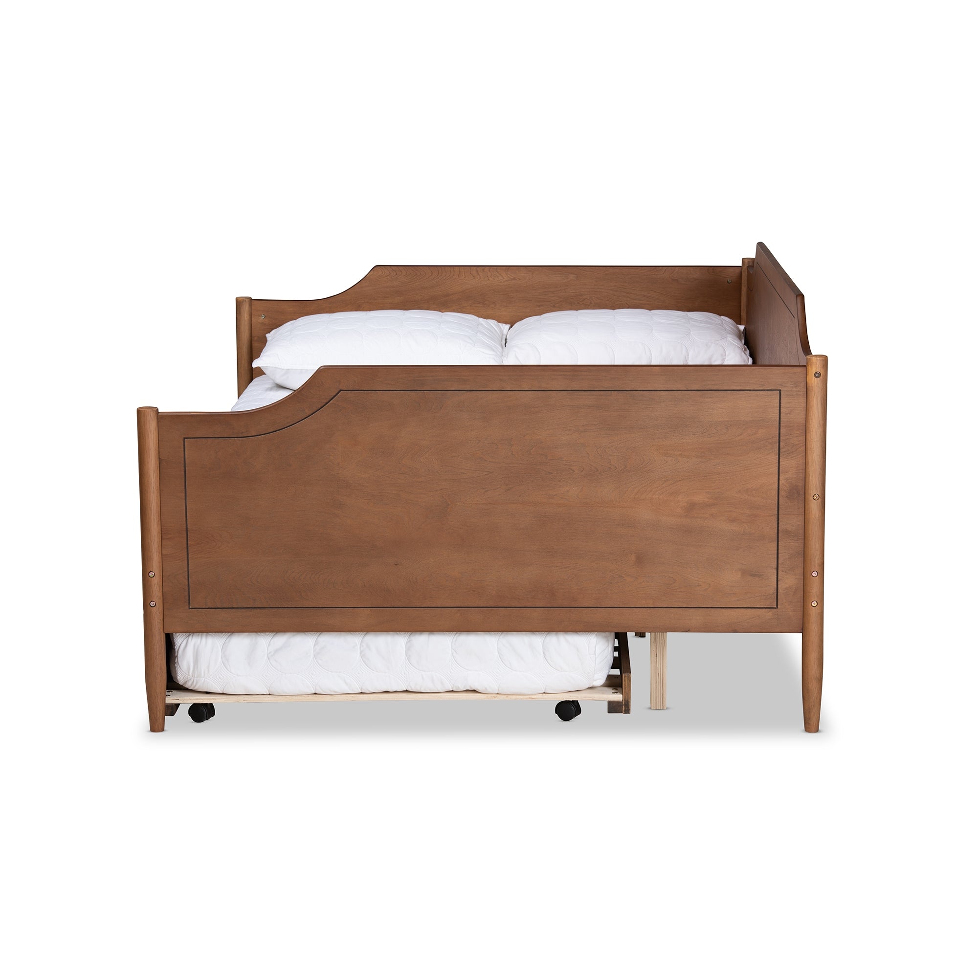Baxton Studio Alya Classic Traditional Farmhouse Walnut Brown Finished Wood Full Size Daybed with Roll-Out Trundle Bed
