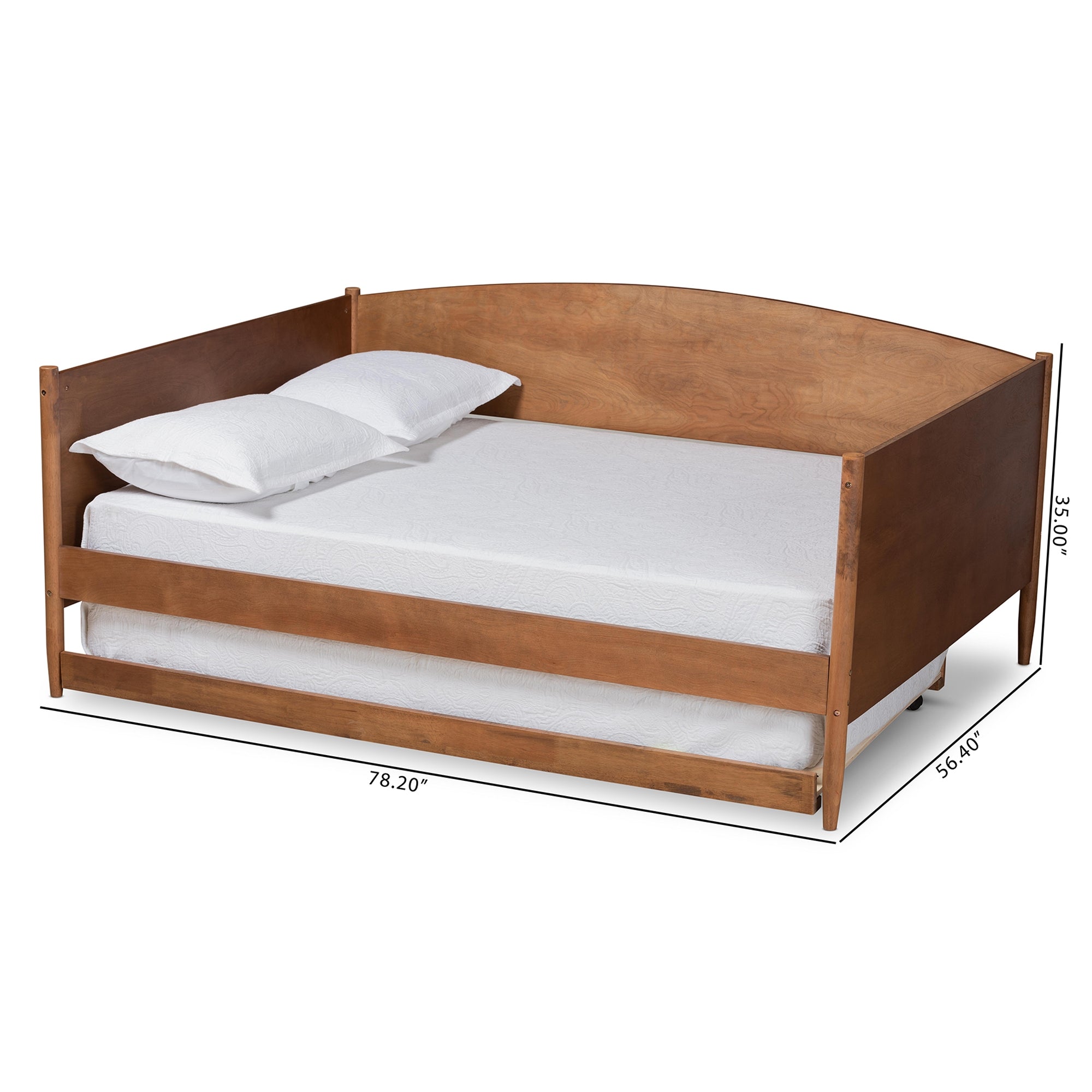 Baxton Studio Veles Mid-Century Modern Ash Walnut Finished Wood Full Size Daybed with Trundle